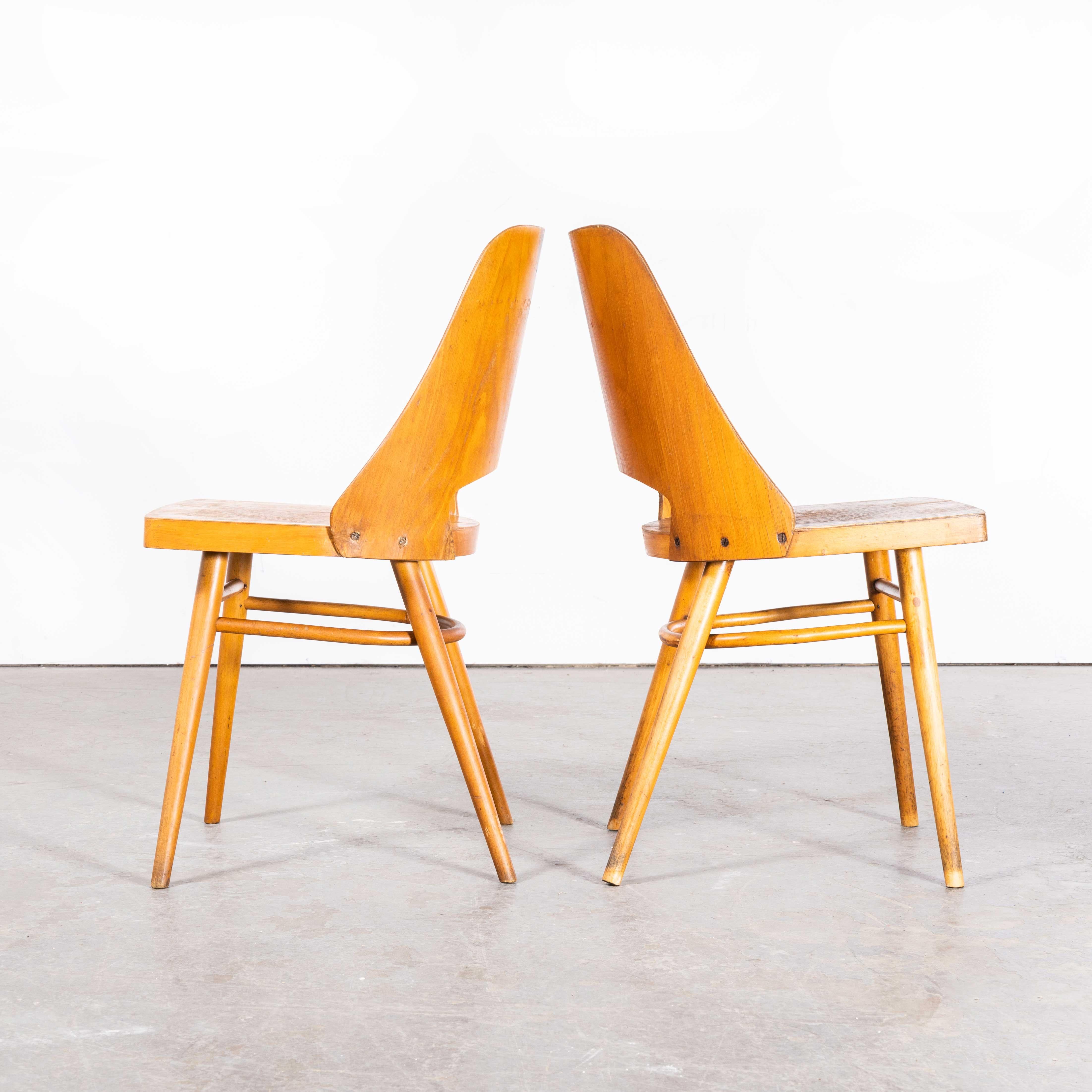 1950's Honey Beech Dining Chairs By Radomir Hoffman For Ton - Pair In Good Condition For Sale In Hook, Hampshire