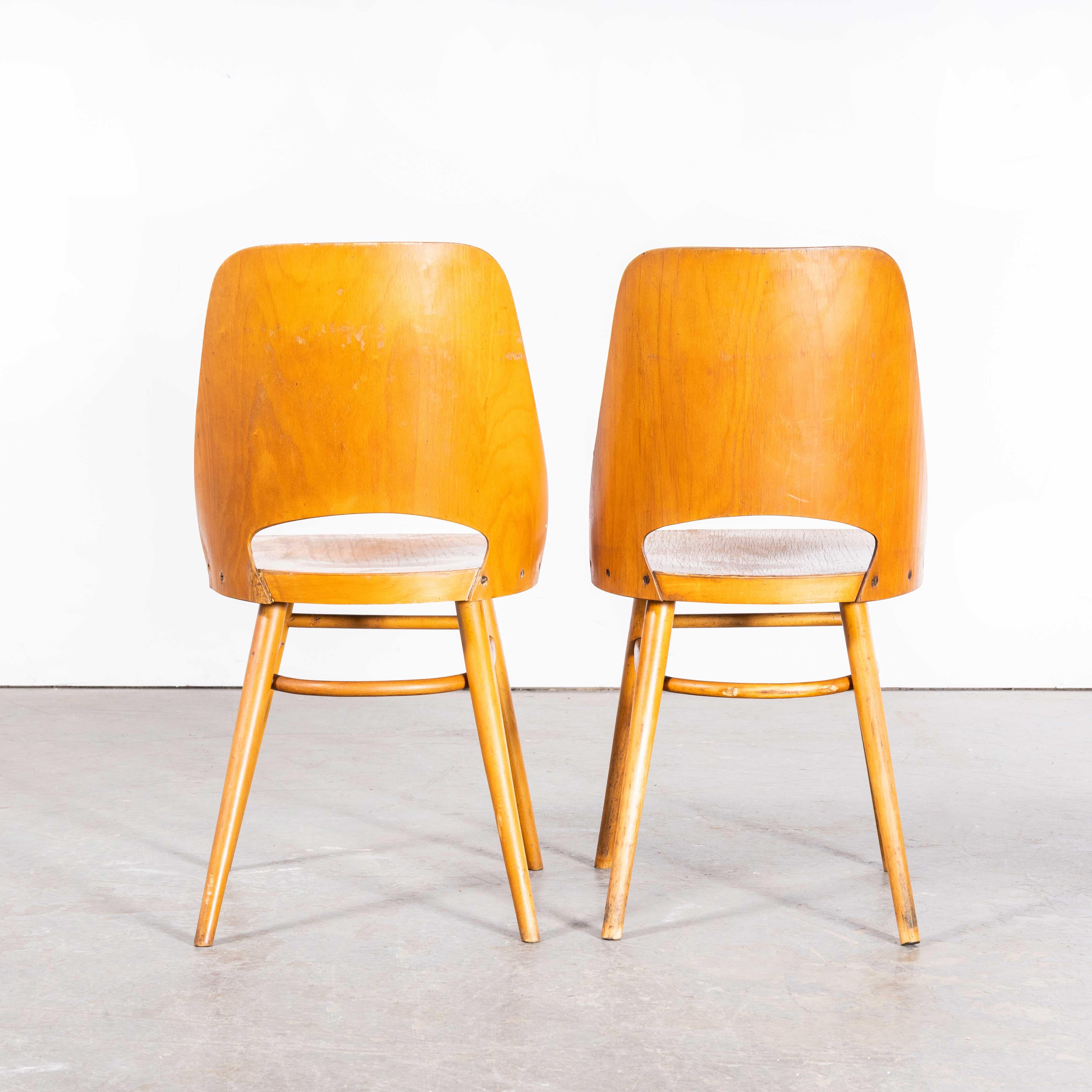 Mid-20th Century 1950's Honey Beech Dining Chairs By Radomir Hoffman For Ton - Pair For Sale