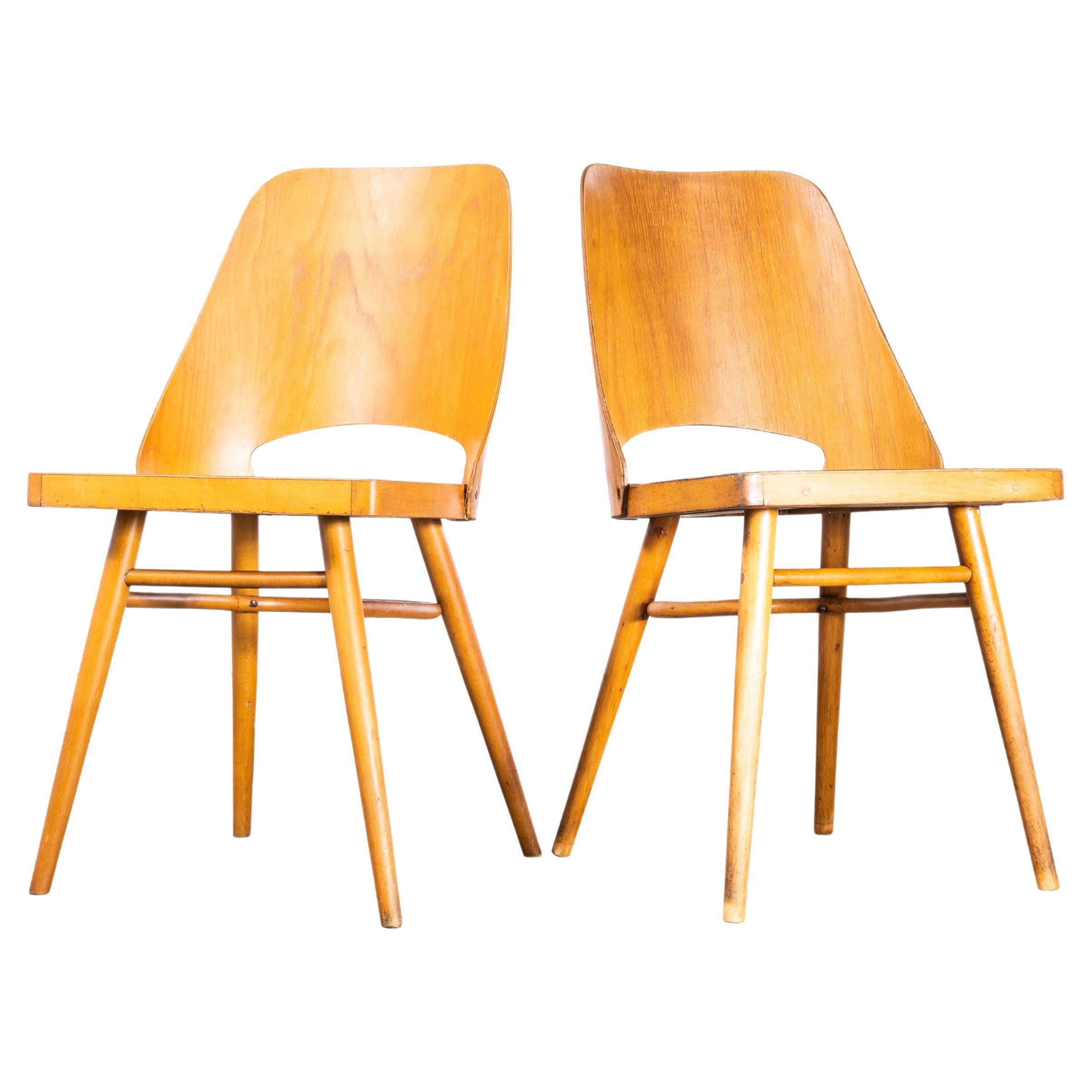 1950's Honey Beech Dining Chairs By Radomir Hoffman For Ton - Pair