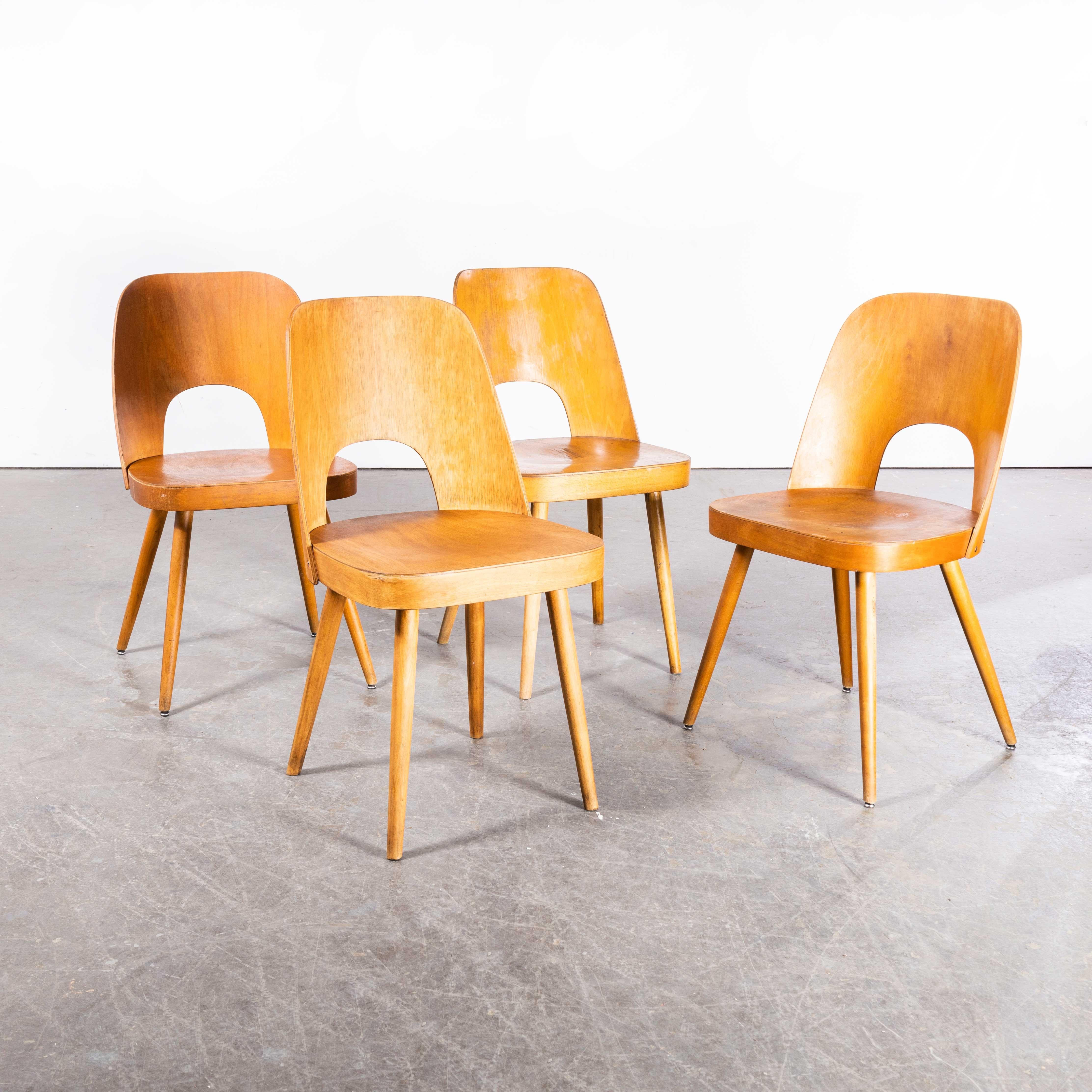 1950's Honey Beech Side Chairs - Oswald Haerdtl Model 515 - Set Of Four In Good Condition For Sale In Hook, Hampshire