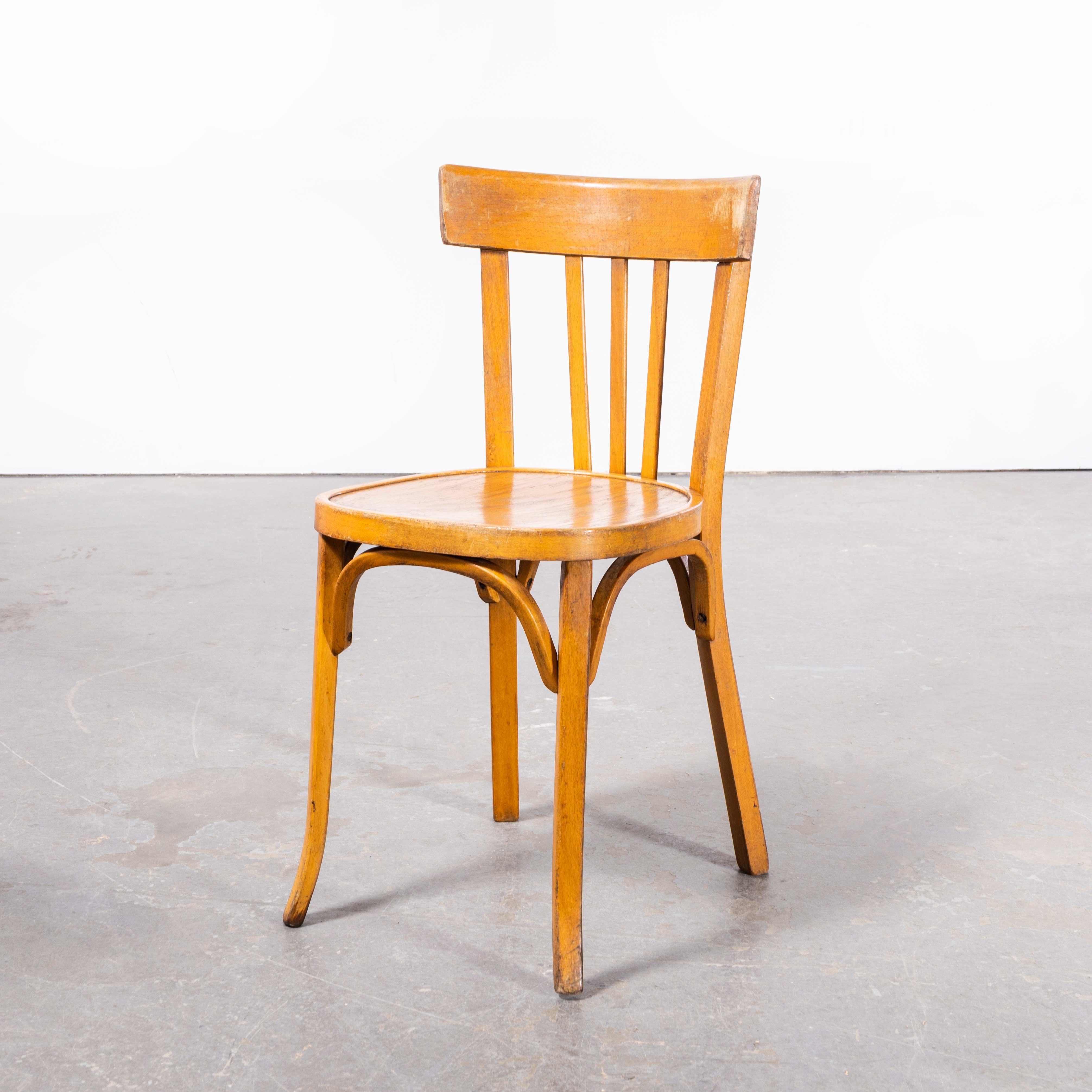 French 1950s Honey Colour Baumann Bentwood Dining Chairs, Harlequin Set of Fourteen For Sale