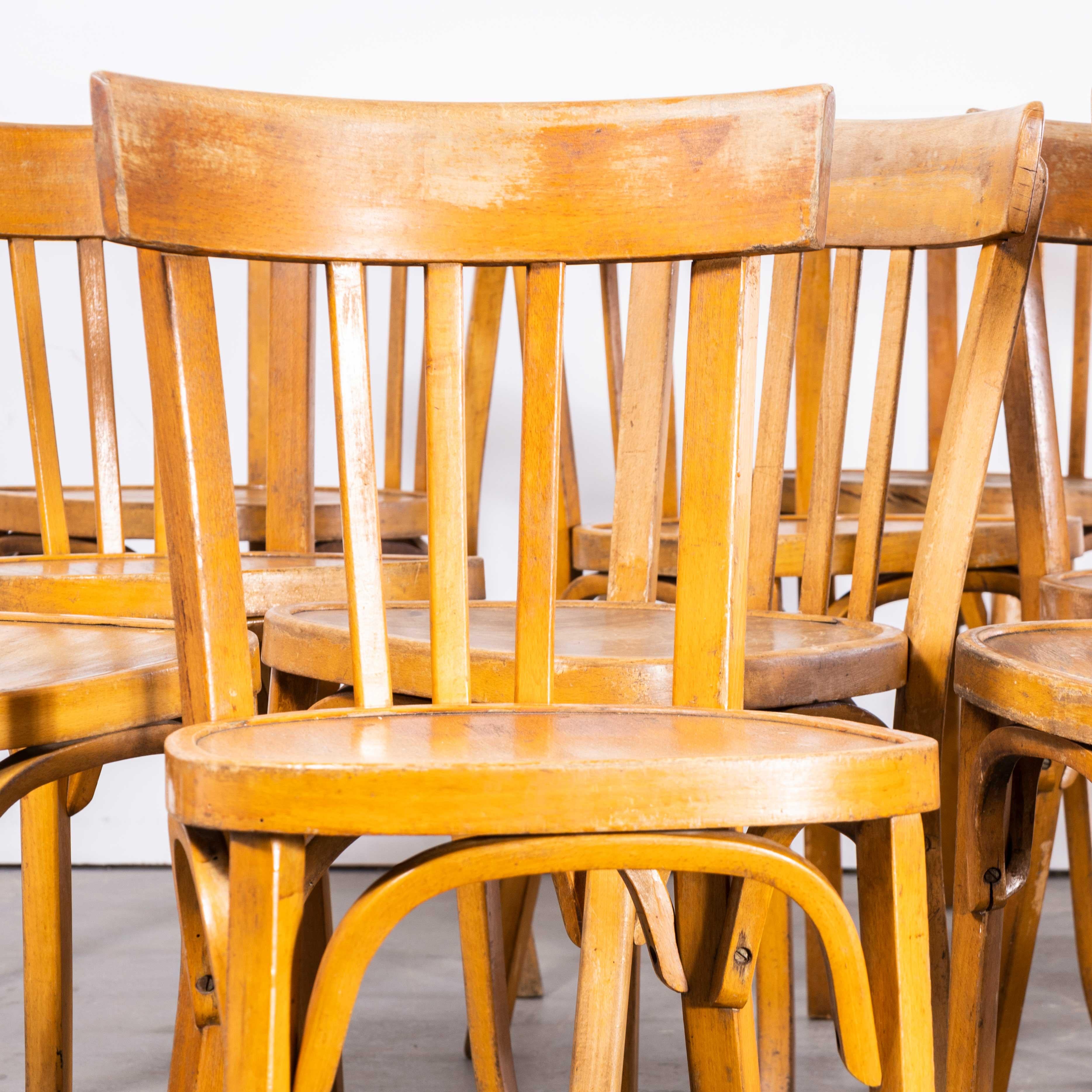 Mid-20th Century 1950s Honey Colour Baumann Bentwood Dining Chairs, Harlequin Set of Fourteen For Sale