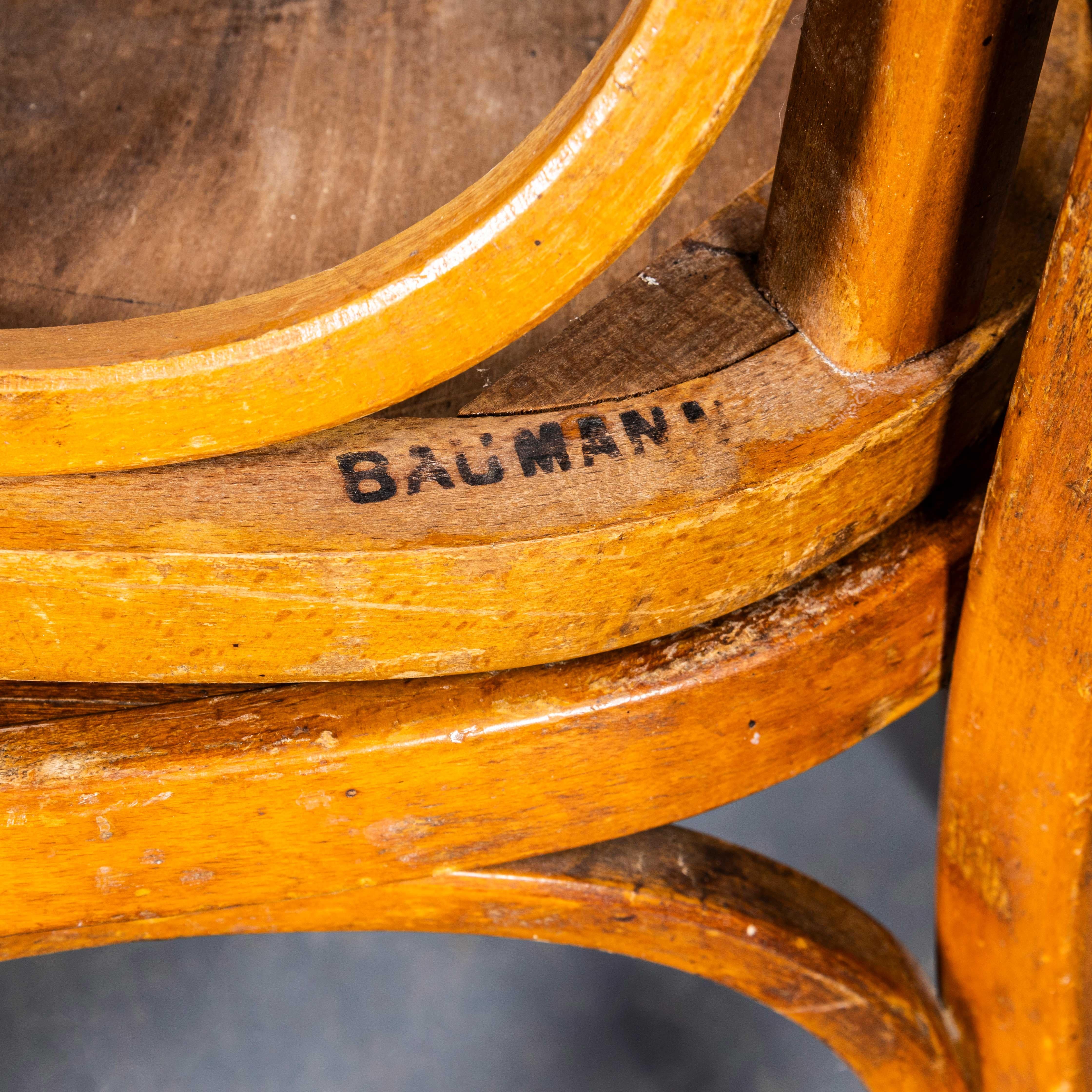 1950's Honey Oak Bentwood Baumann Dining Chairs - Set Of Four (Französisch) im Angebot