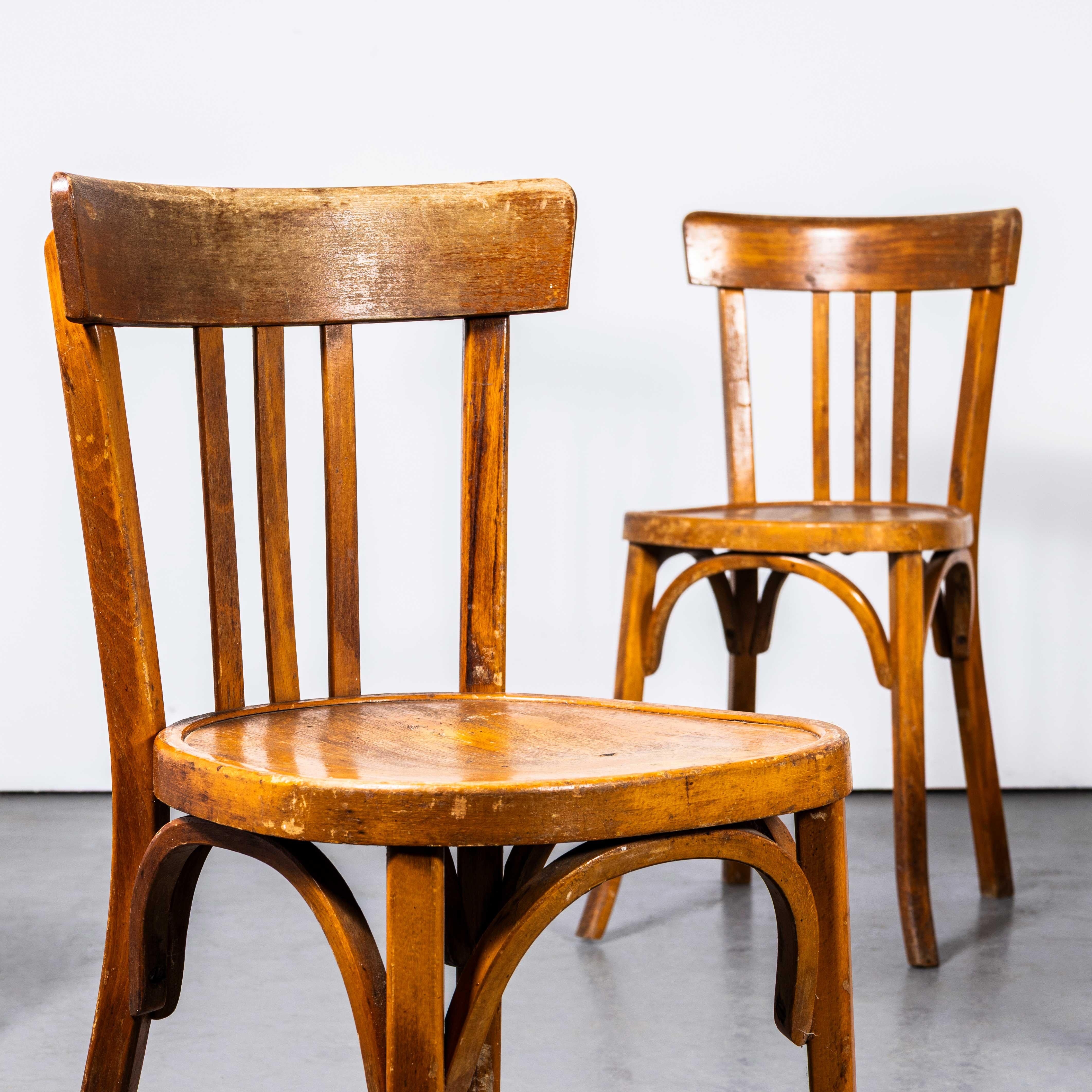 1950's Honey Oak Bentwood Baumann Dining Chairs - Set Of Four (Mitte des 20. Jahrhunderts) im Angebot