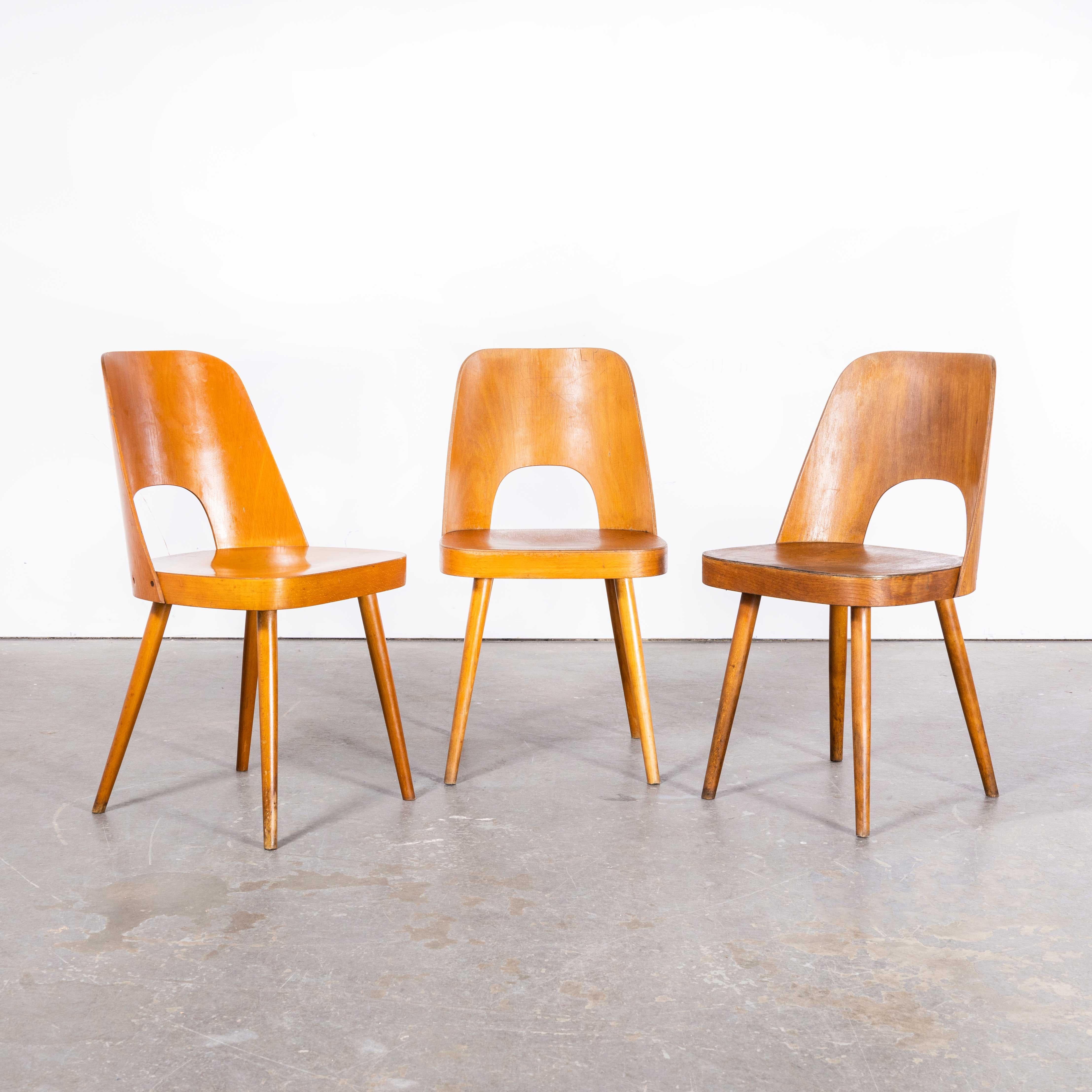 1950s Honey Oak Side Chairs – Oswald Haerdtl Model 515 – Set Of Three
1950s Honey Oak Side Chairs – Oswald Haerdtl Model 515 – Set Of Three. These chairs were produced by the famous Czech firm Ton, still trading today and producing beautiful