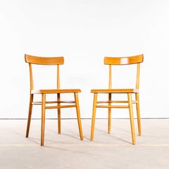 1950's Honey Oak Single Bar With Flat Curved-Edged Seat Dining Chairs - Pair