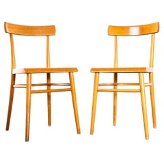 1950's Honey Oak Single Bar With Flat Curved-Edged Seat Dining Chairs - Pair