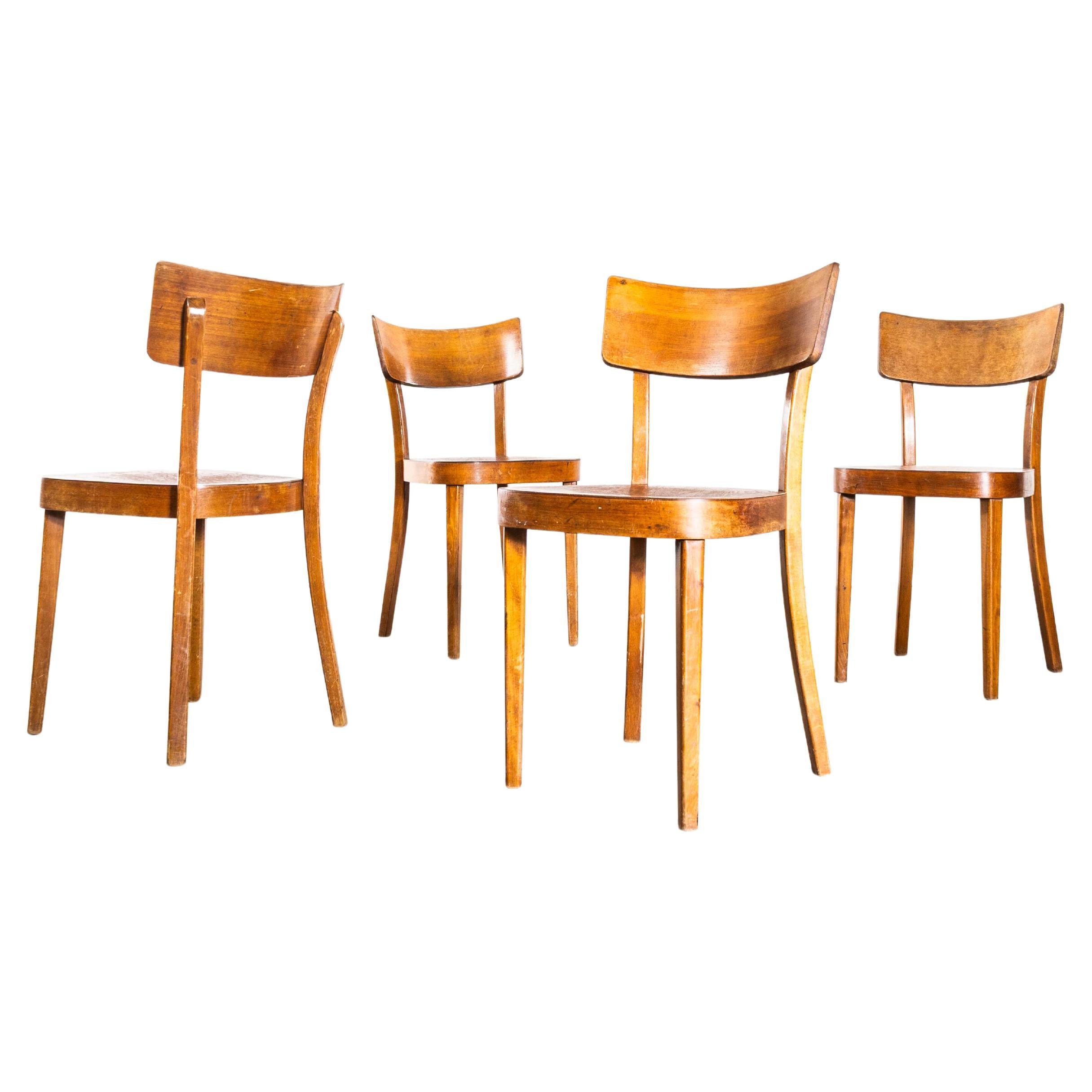 1950's Honey Oak Solid Backed Dining Chairs - Set Of Four