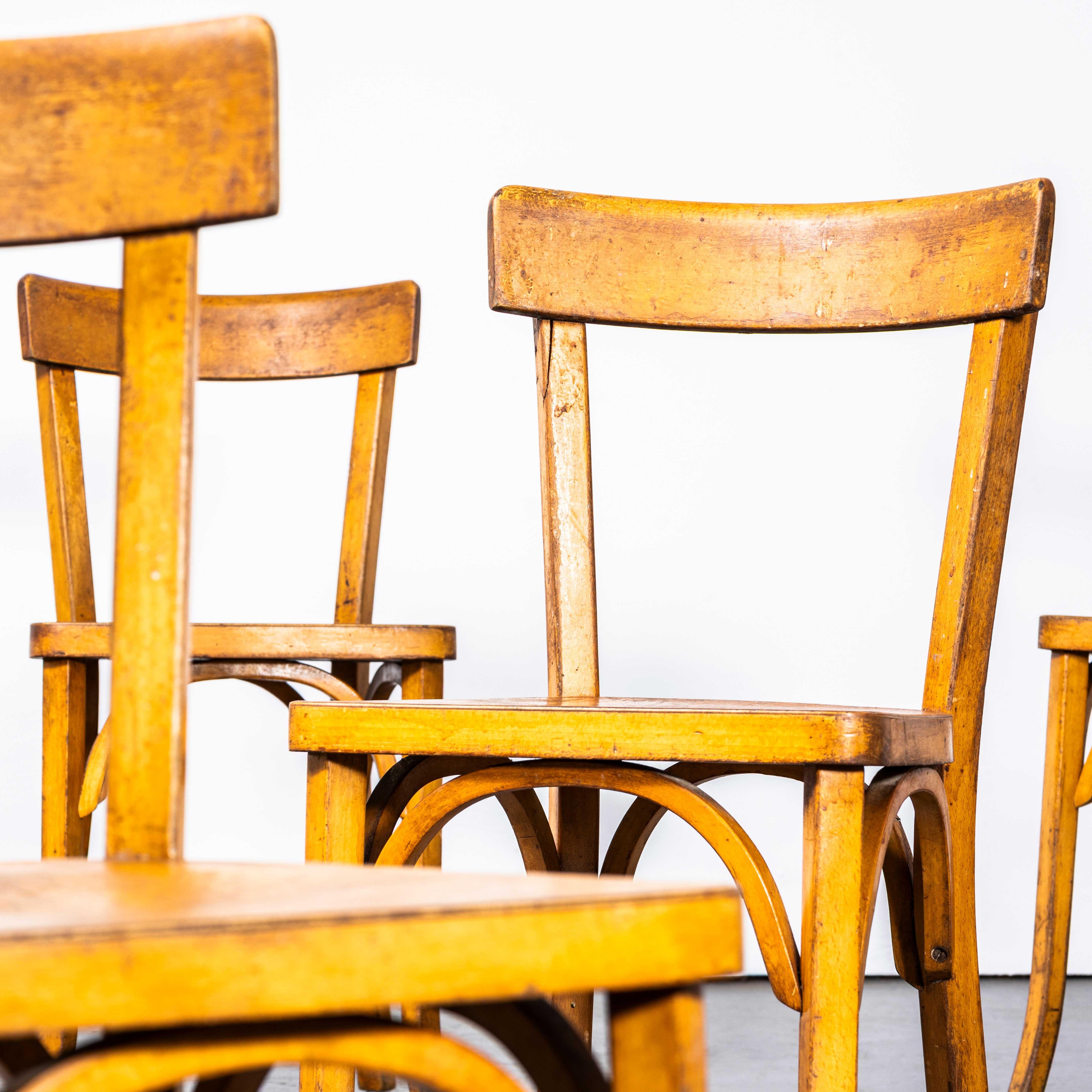 Francese 1950's Honey Thin Slim Back Baumann Dining Chairs - Set Of Six in vendita