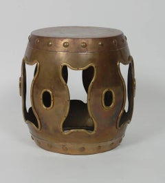 1950s Hong Kong Export Brass Chinese Drum Side Table or Stool