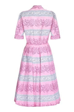 Vestito anni '50 Horrockses in cotone rosa con stampa a foglie d'edera