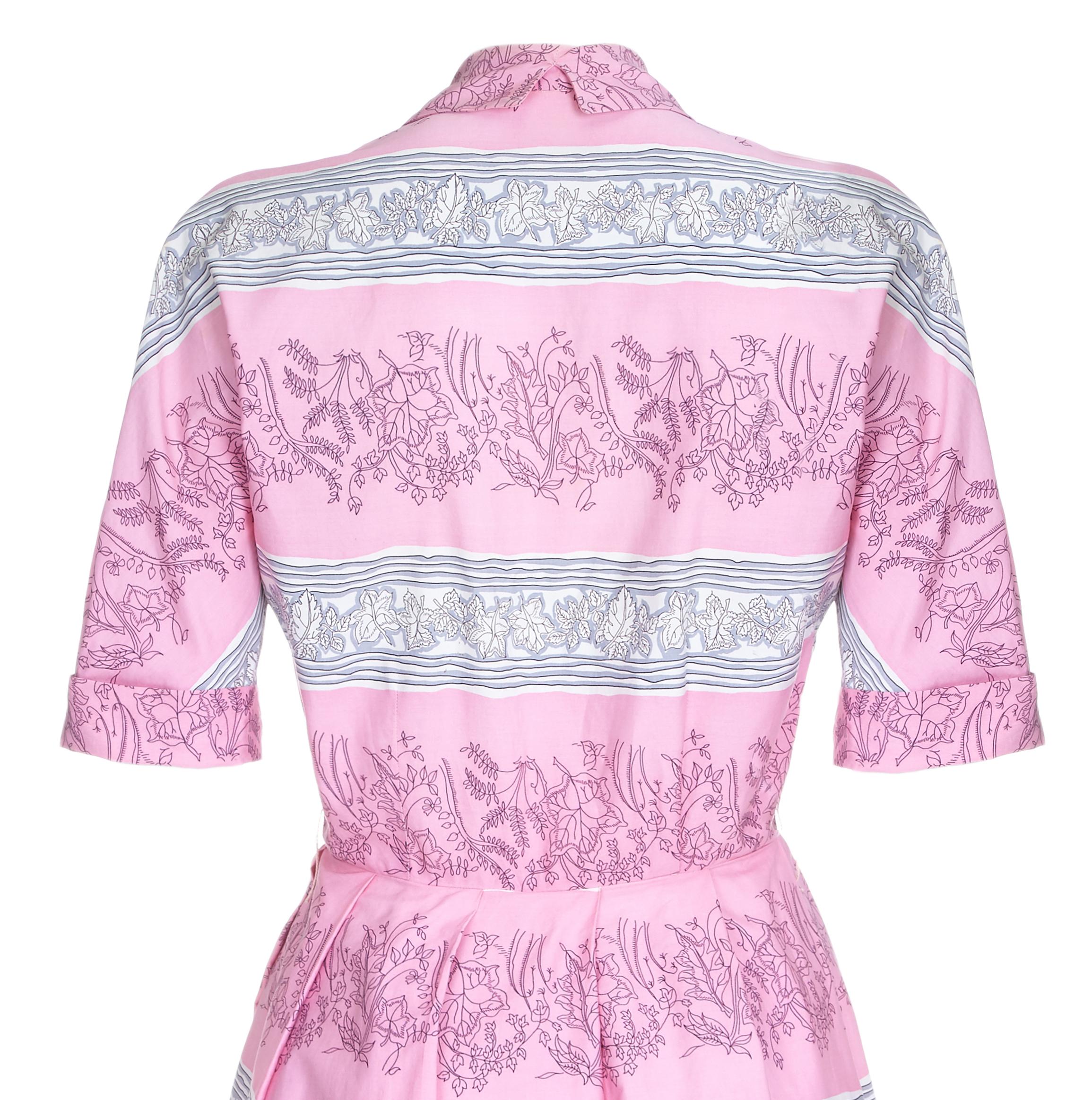 1950s Horrockses Pink Cotton Novelty Ivy Leaf Print Dress In Excellent Condition For Sale In London, GB