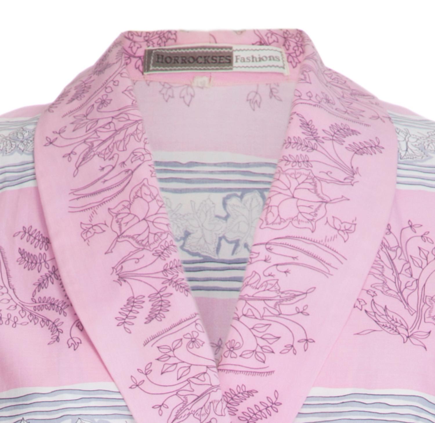 Women's 1950s Horrockses Pink Cotton Novelty Ivy Leaf Print Dress For Sale