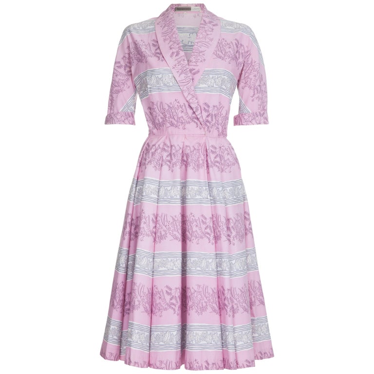 1950s Horrockses Pink Cotton Novelty Ivy Leaf Print Dress For Sale at ...