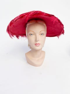 1950s Hot Pink Feathered Picture Hat
