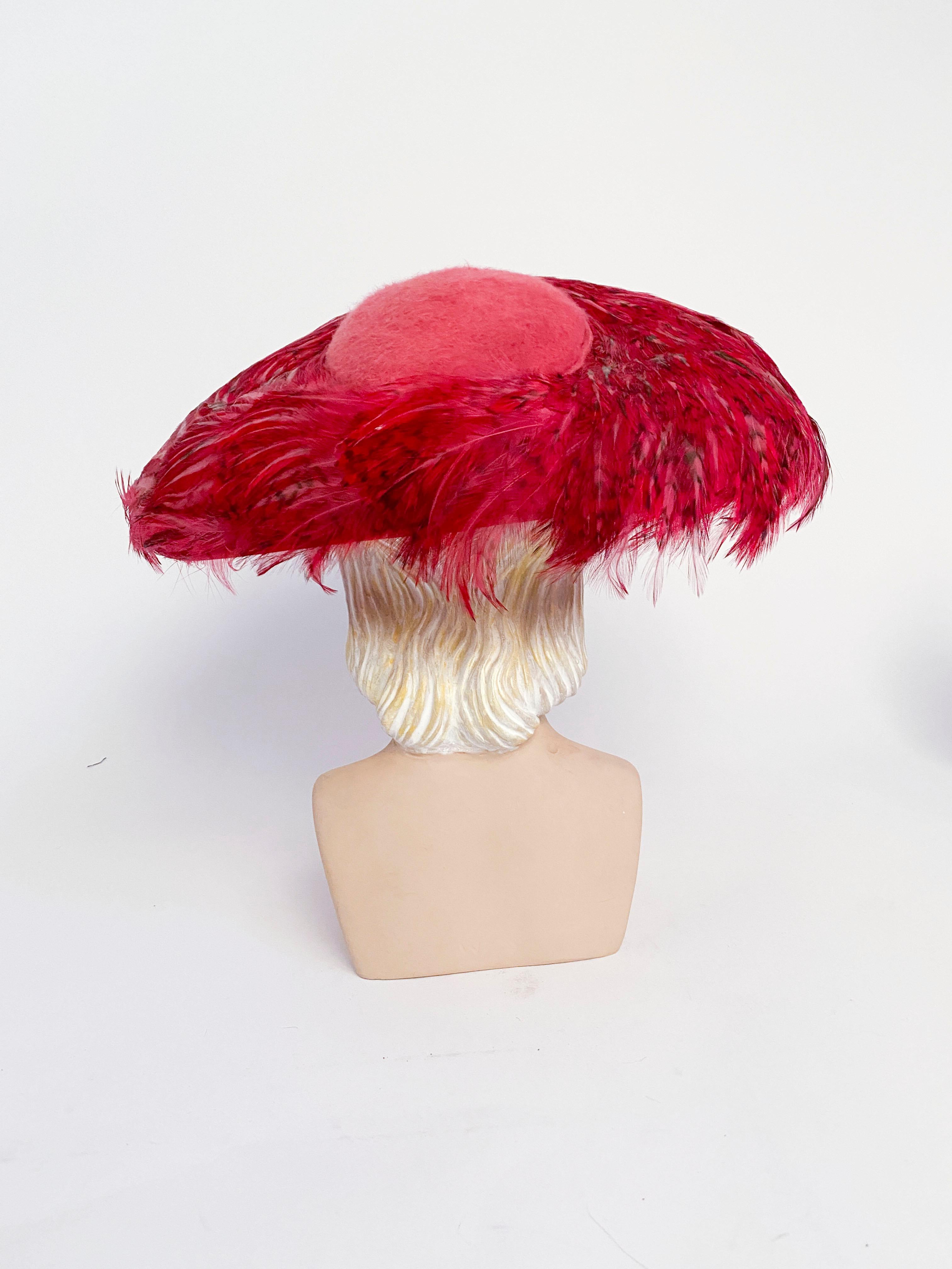 Gray 1950s Hot Pink Feathered Picture Hat