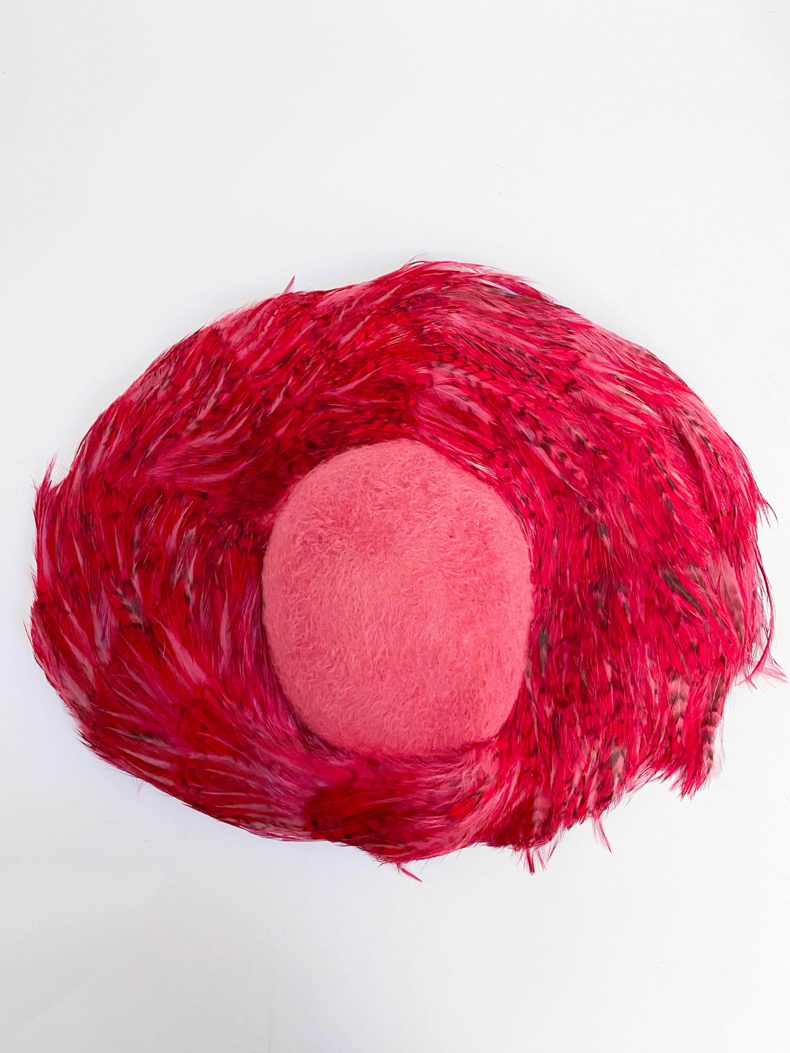 1950s Hot Pink Feathered Picture Hat In Good Condition In San Francisco, CA