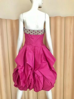 1950s Hot Pink Silk Strapless Cocktail Dress