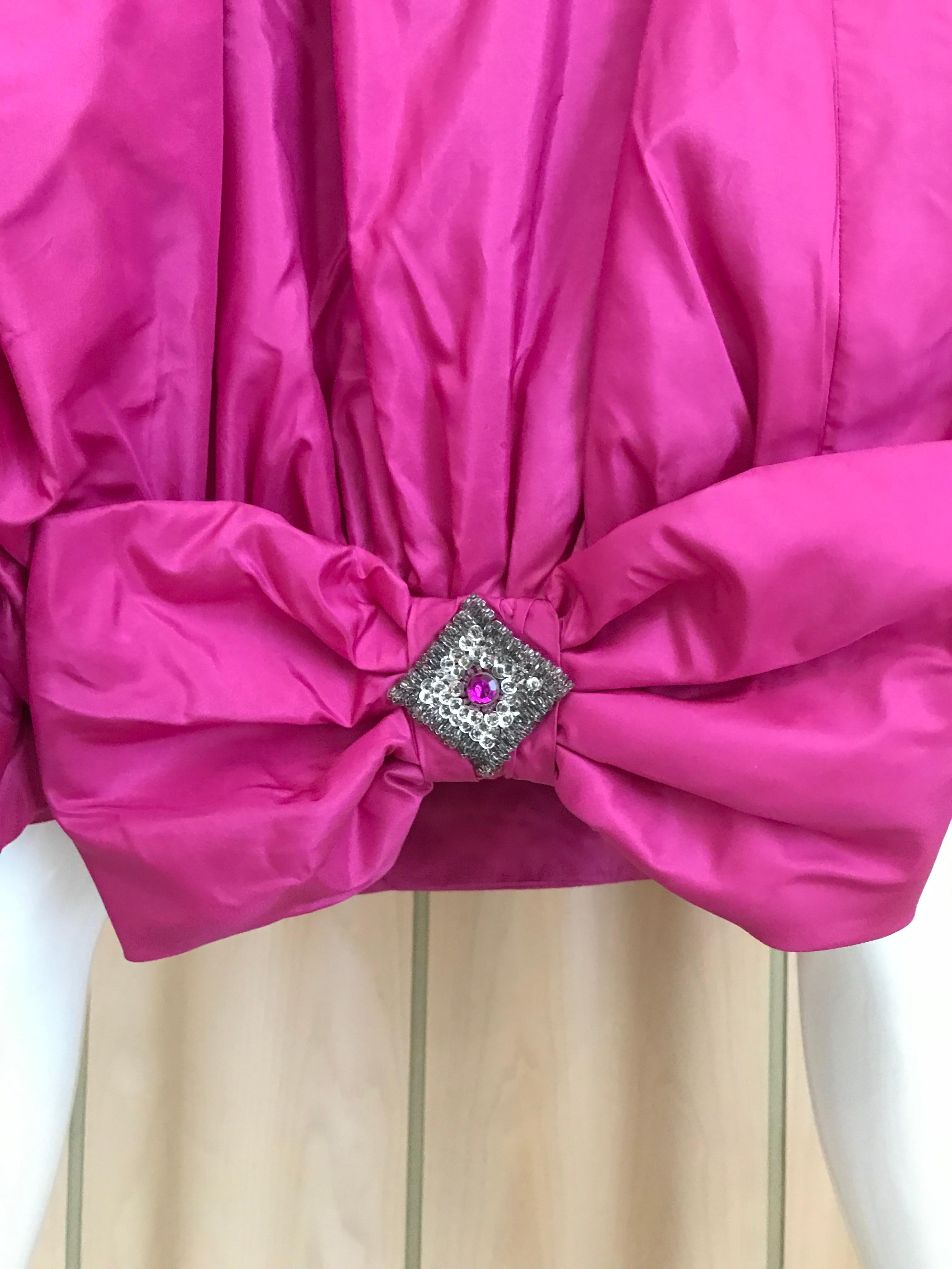 1950s Hot Pink Silk Strapless Cocktail Dress In Good Condition For Sale In Beverly Hills, CA