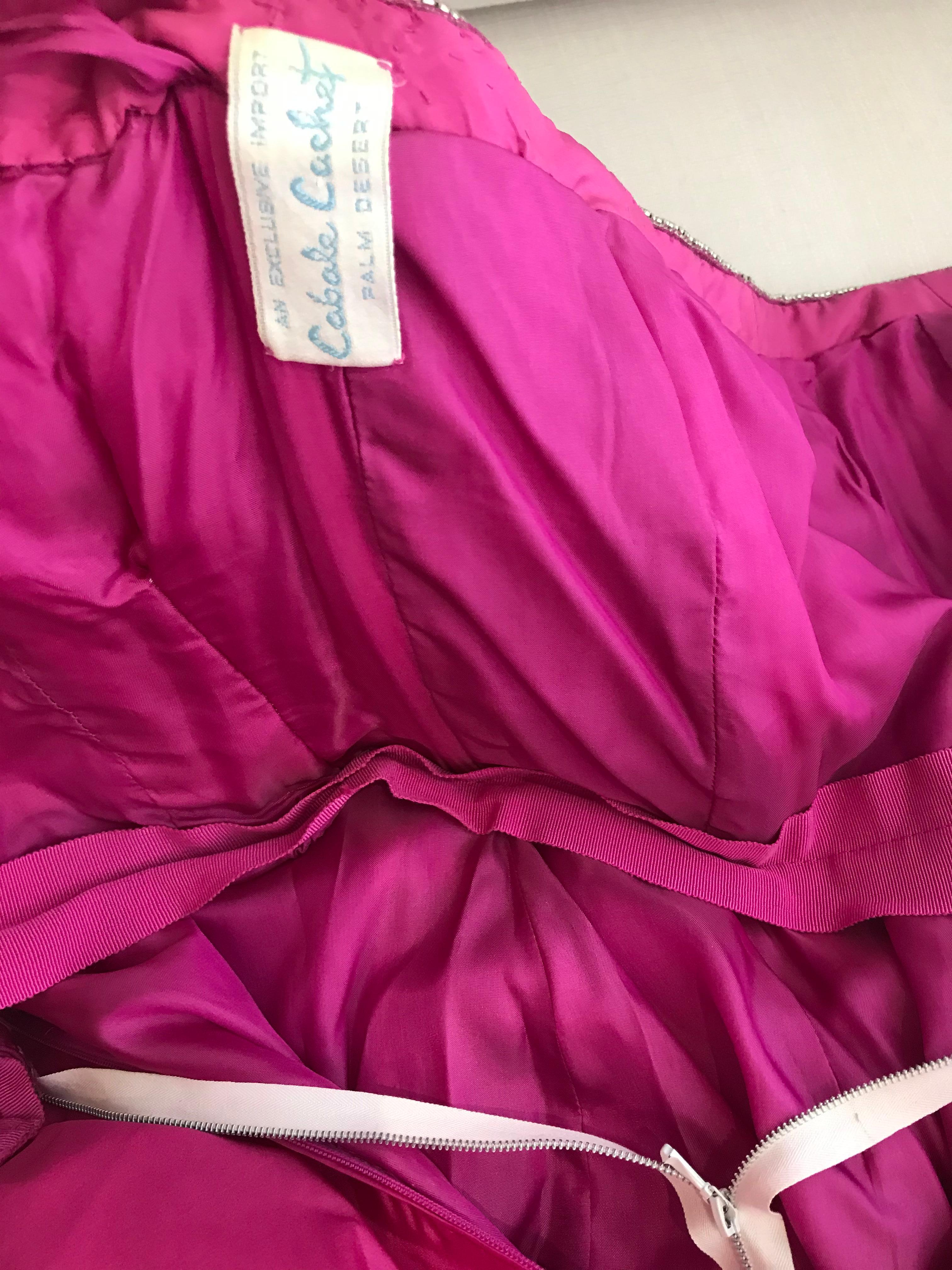 1950s Hot Pink Silk Strapless Cocktail Dress For Sale 1