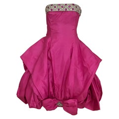 1950s Hot Pink Silk Strapless Cocktail Dress