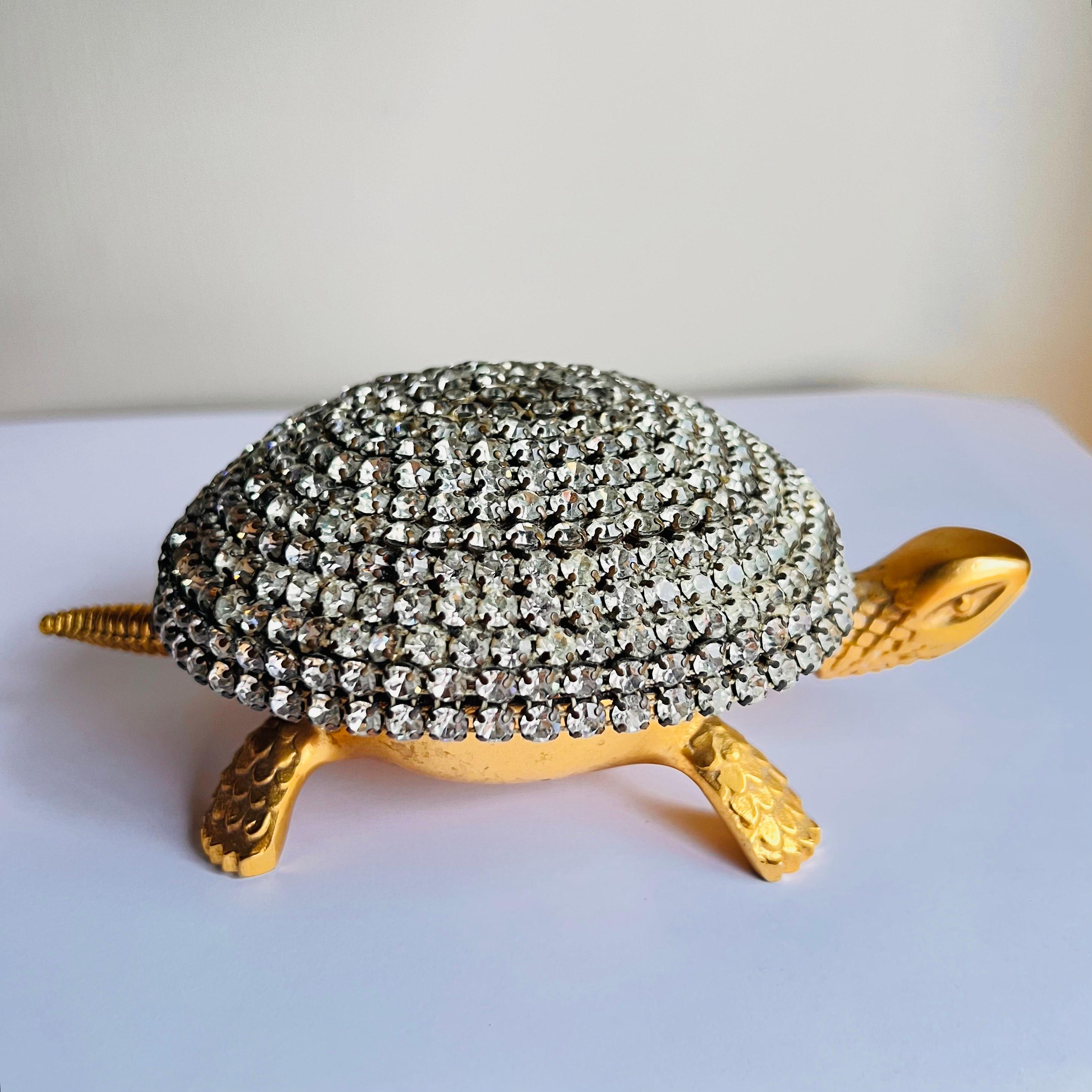 Mid-Century Modern 1950s Hotel Concierge Desk Bell Brass + Rhinestone Turtle by Boj, Eibar Spain For Sale