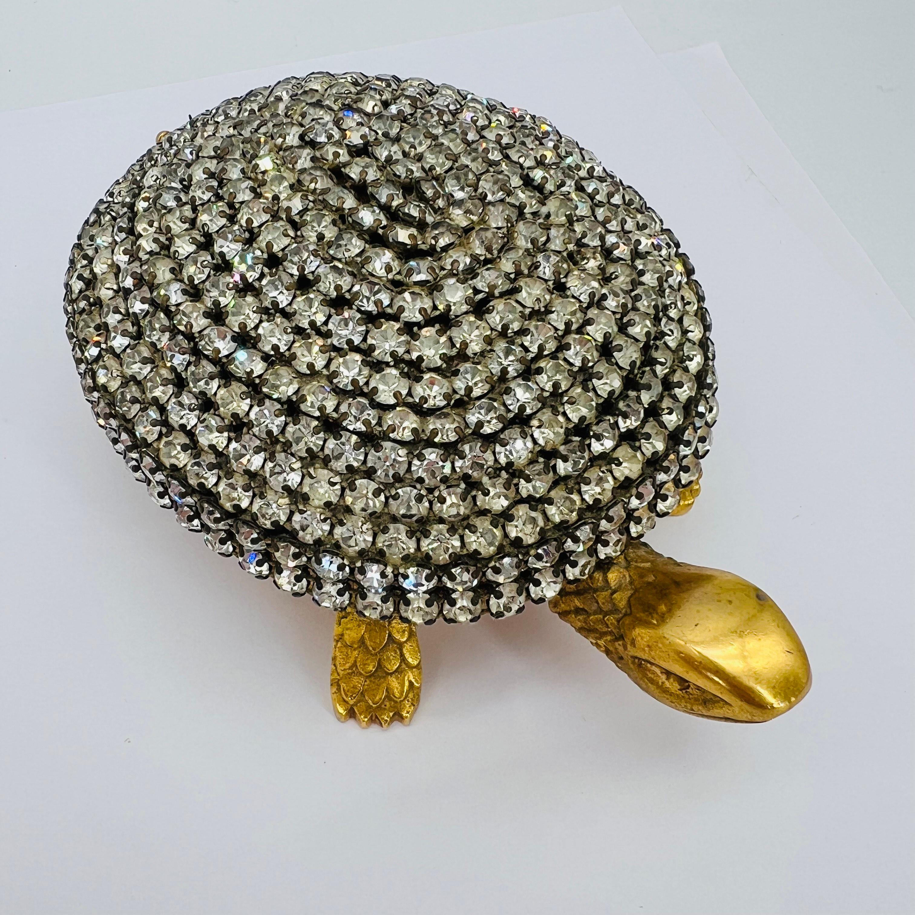 Spanish 1950s Hotel Concierge Desk Bell Brass + Rhinestone Turtle by Boj, Eibar Spain For Sale