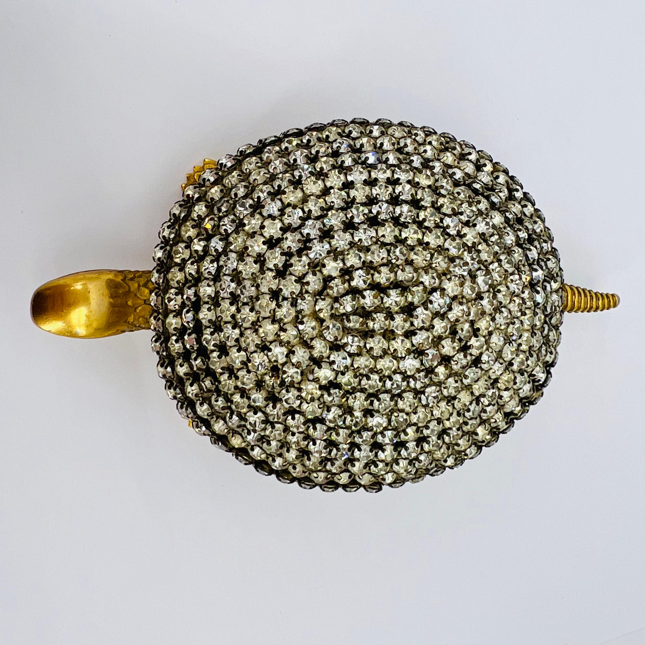 1950s Hotel Concierge Desk Bell Brass + Rhinestone Turtle by Boj, Eibar Spain In Good Condition For Sale In Hyattsville, MD