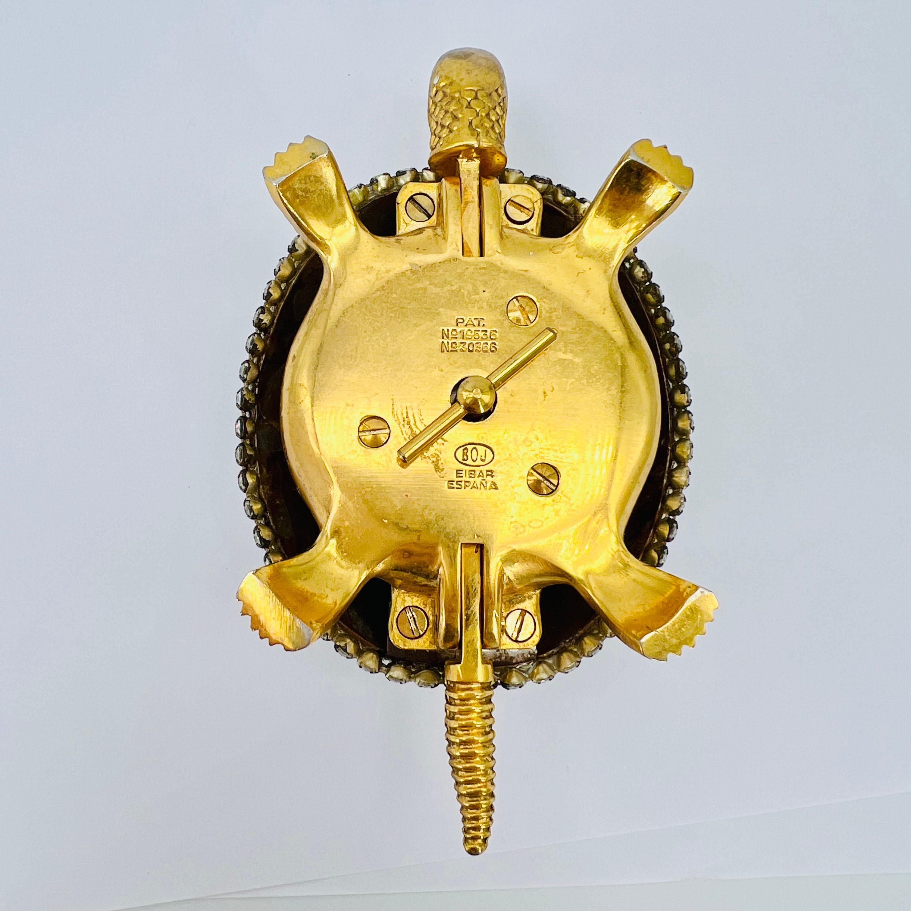 Mid-20th Century 1950s Hotel Concierge Desk Bell Brass + Rhinestone Turtle by Boj, Eibar Spain For Sale