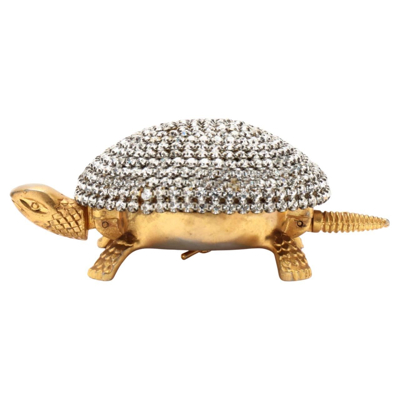 1950s Hotel Concierge Desk Bell Brass + Rhinestone Turtle by Boj, Eibar Spain For Sale