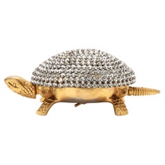1950s Hotel Concierge Desk Bell Brass + Rhinestone Turtle by Boj, Eibar Spain