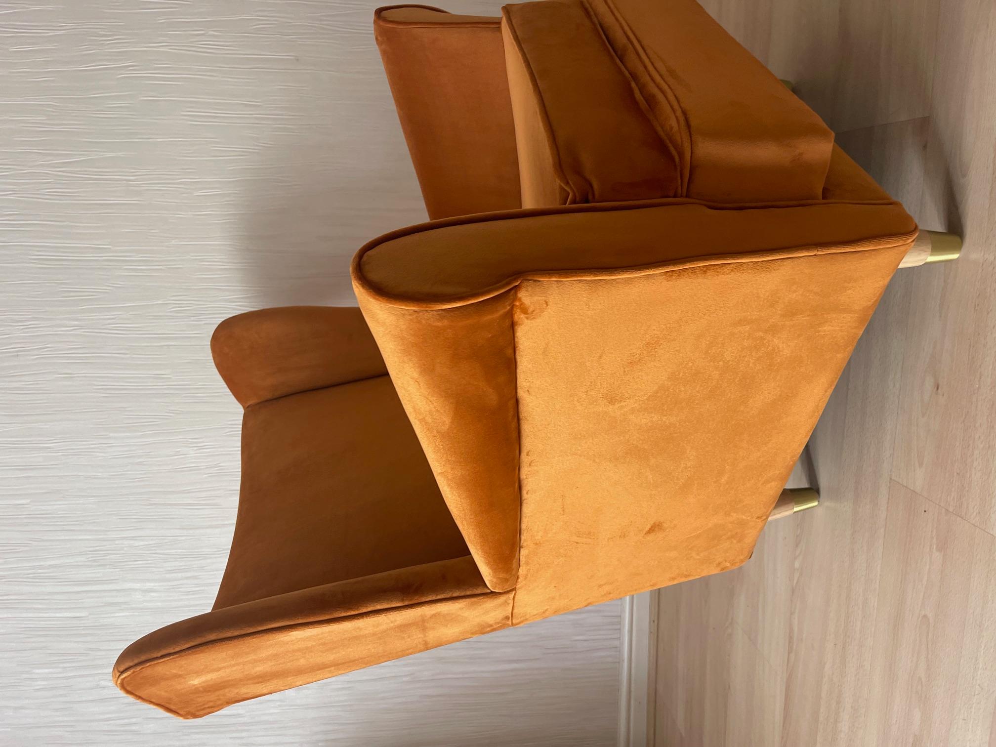 1950's Howard Keith Wingback Armchair in Burnt Orange Velvet Fabric 1