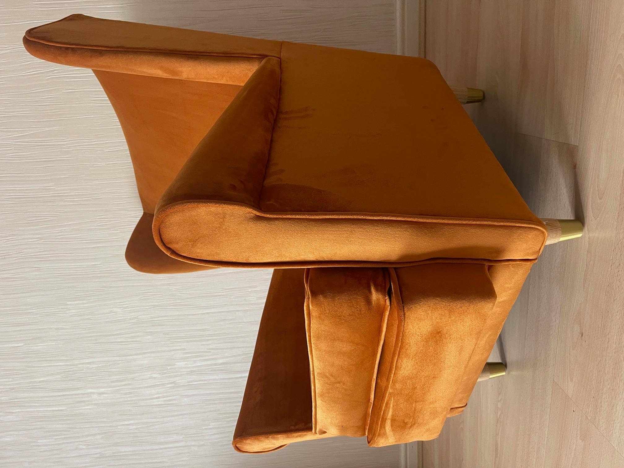 1950's Howard Keith Wingback Armchair in Burnt Orange Velvet Fabric 2