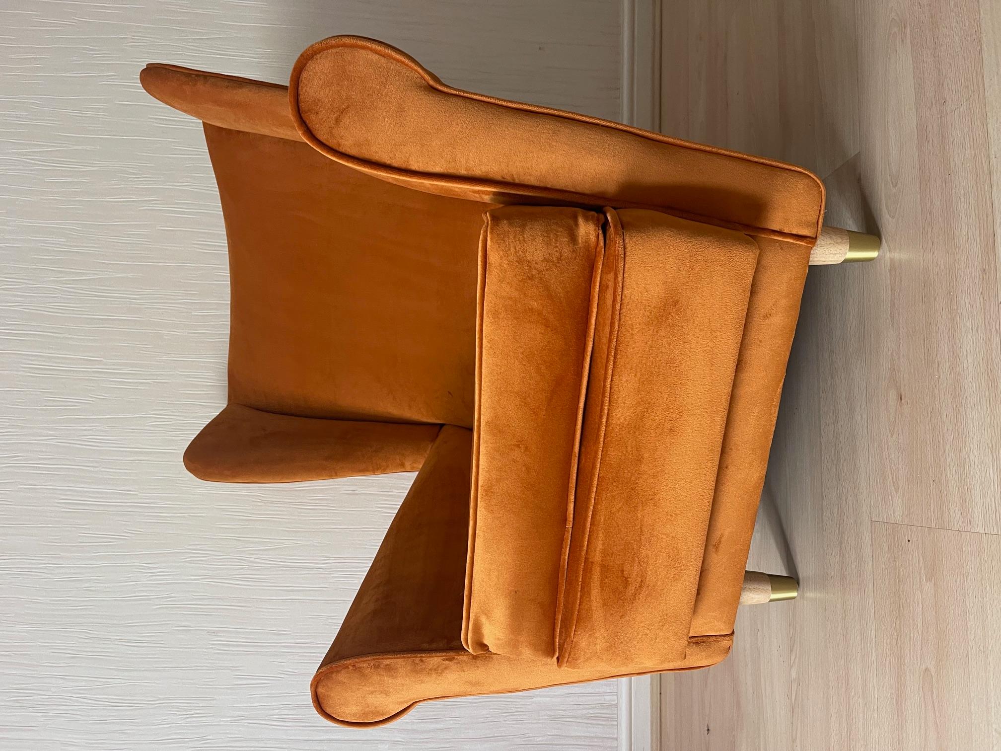 1950's Howard Keith Wingback Armchair in Burnt Orange Velvet Fabric 3