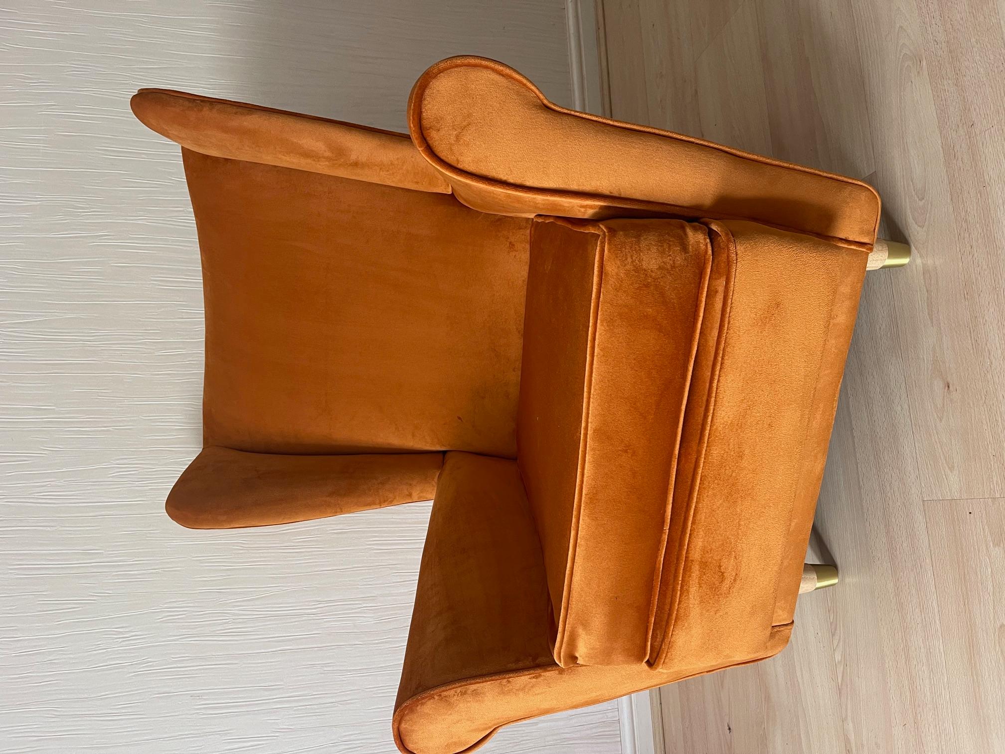 1950's Howard Keith Wingback Armchair in Burnt Orange Velvet Fabric 6
