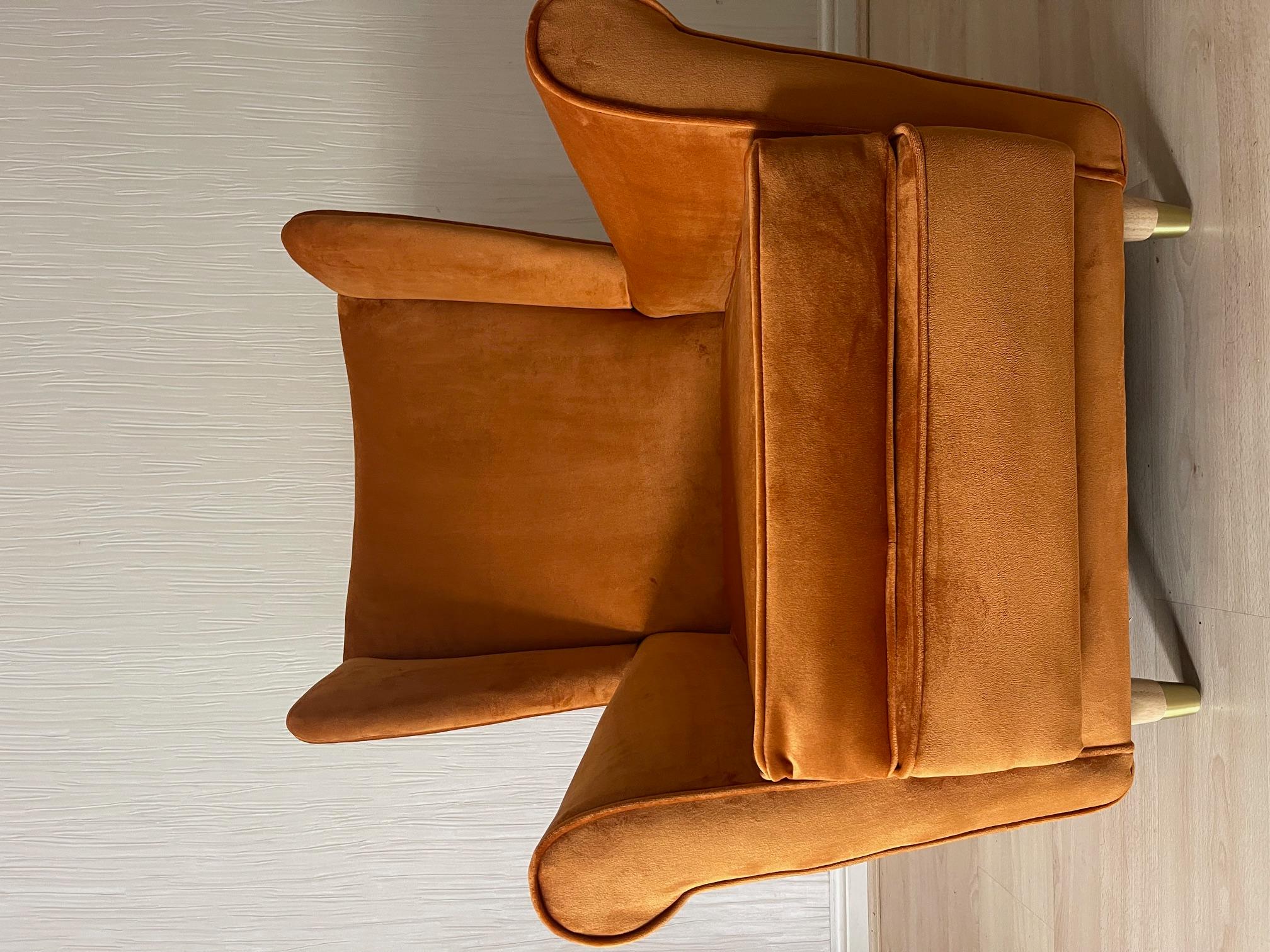 Mid-Century Modern 1950's Howard Keith Wingback Armchair in Burnt Orange Velvet Fabric