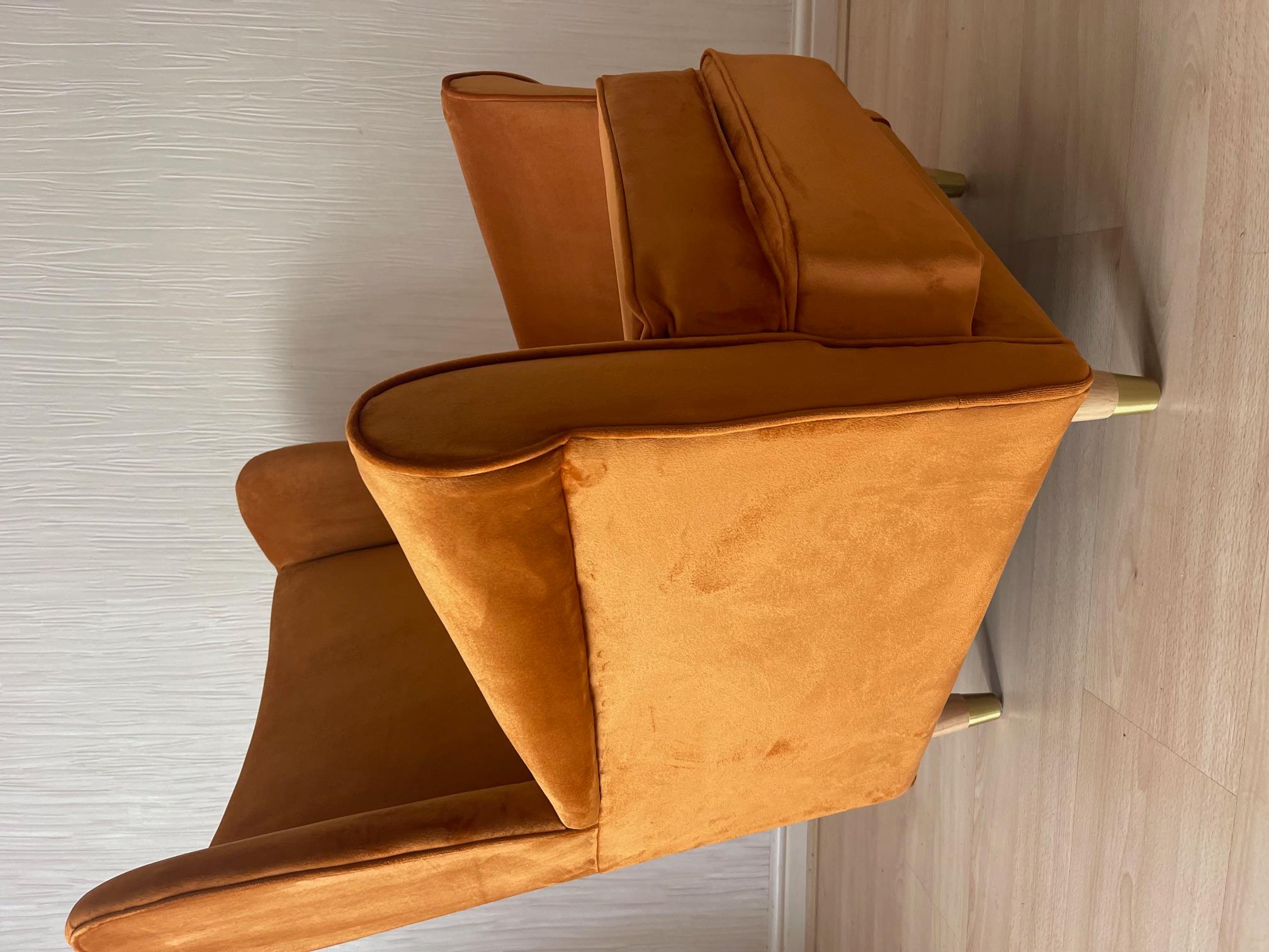 Mid-20th Century 1950's Howard Keith Wingback Armchair in Burnt Orange Velvet Fabric