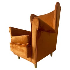 1950's Howard Keith Wingback Armchair in Burnt Orange Velvet Fabric