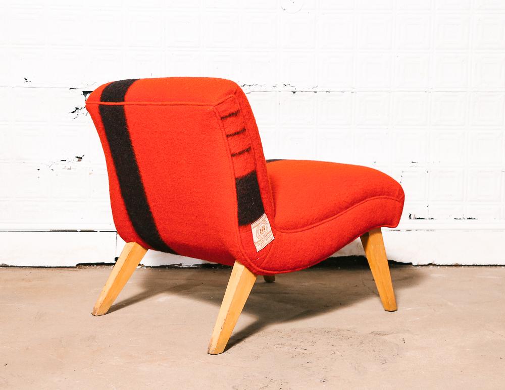 Mid-Century Modern 1950s Hudson's Bay Blanket Upholstered Slipper Chair