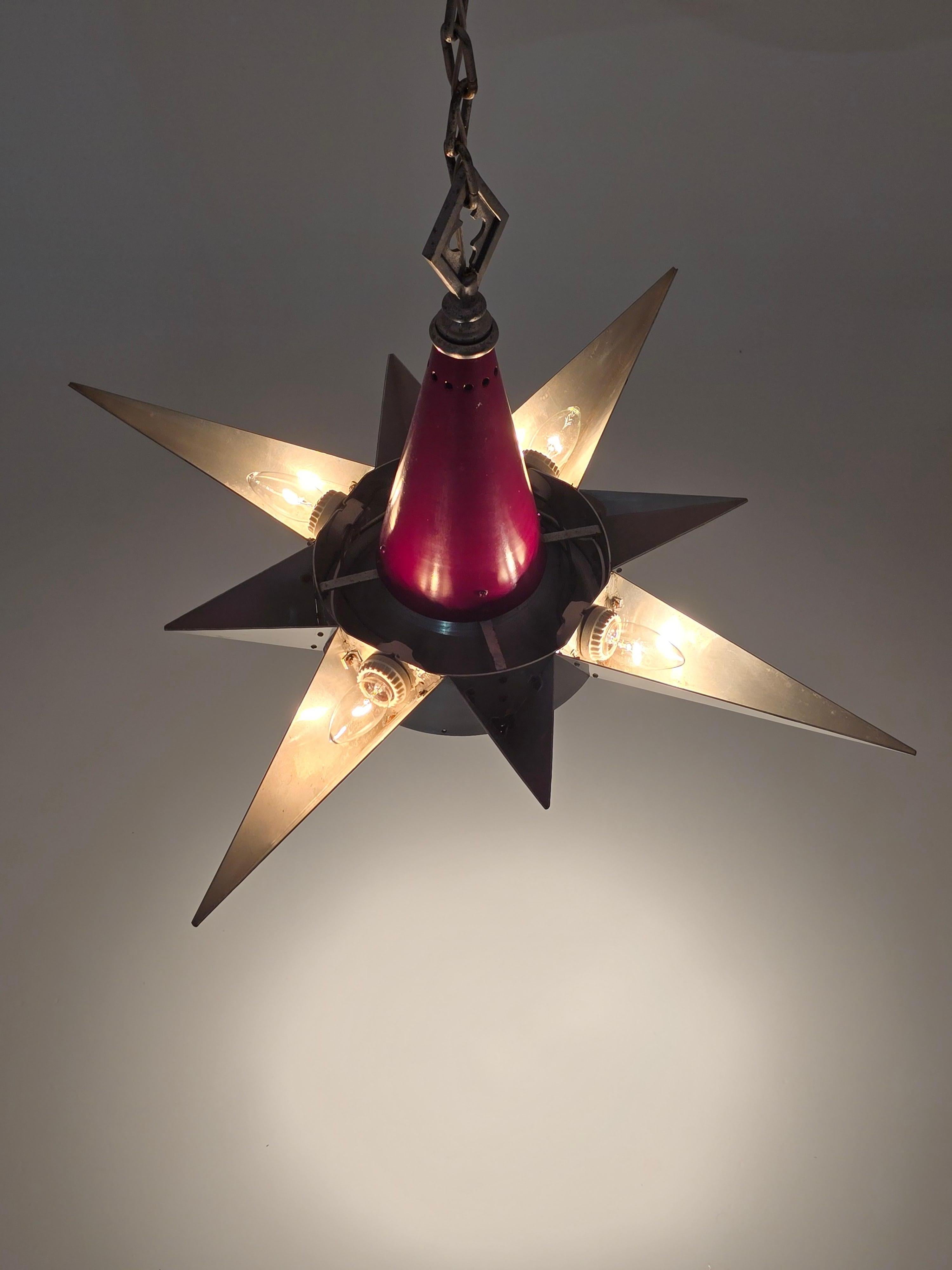 American 1950s  Huge Church Star Shaped Pendant  with 5 lights For Sale