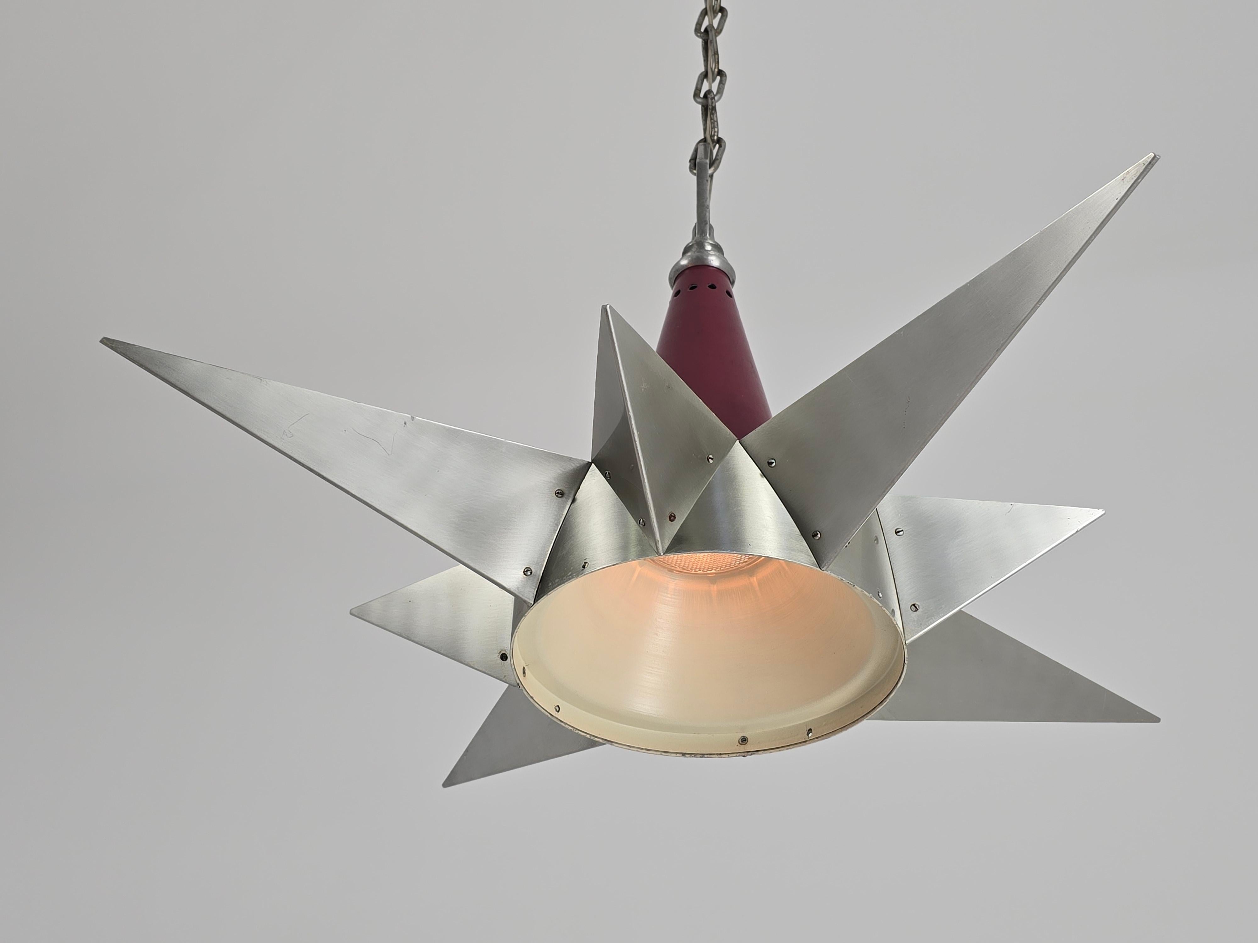 Aluminum 1950s  Huge Church Star Shaped Pendant  with 5 lights For Sale