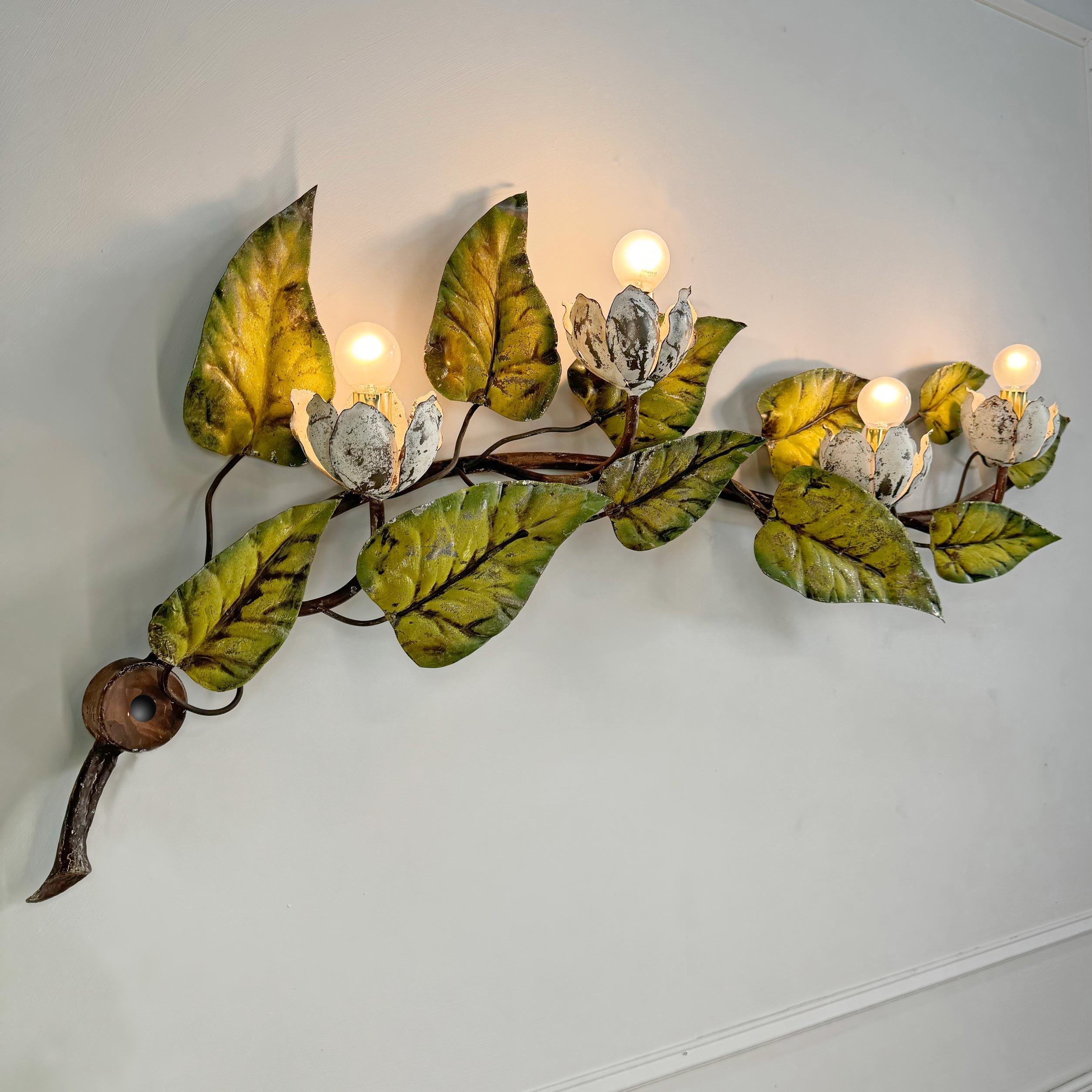 1950’s Huge Italian Floral Tole Wall Light For Sale 4