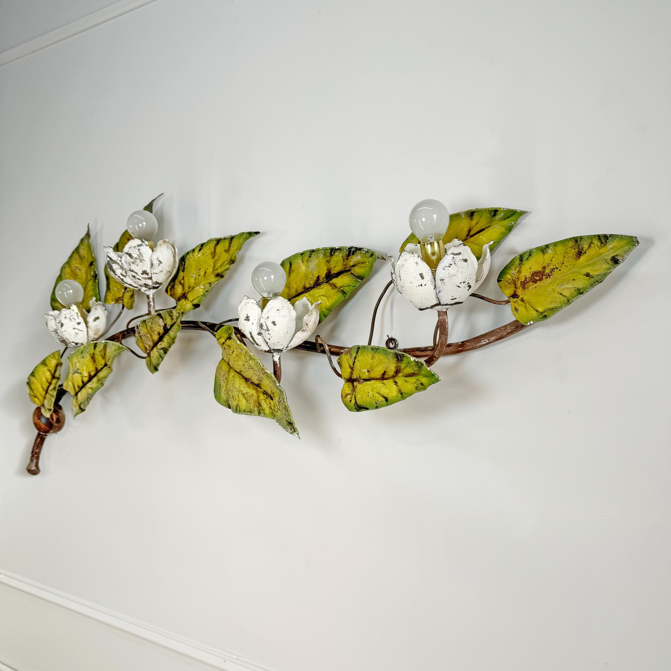 1950’s Huge Italian Floral Tole Wall Light For Sale 6