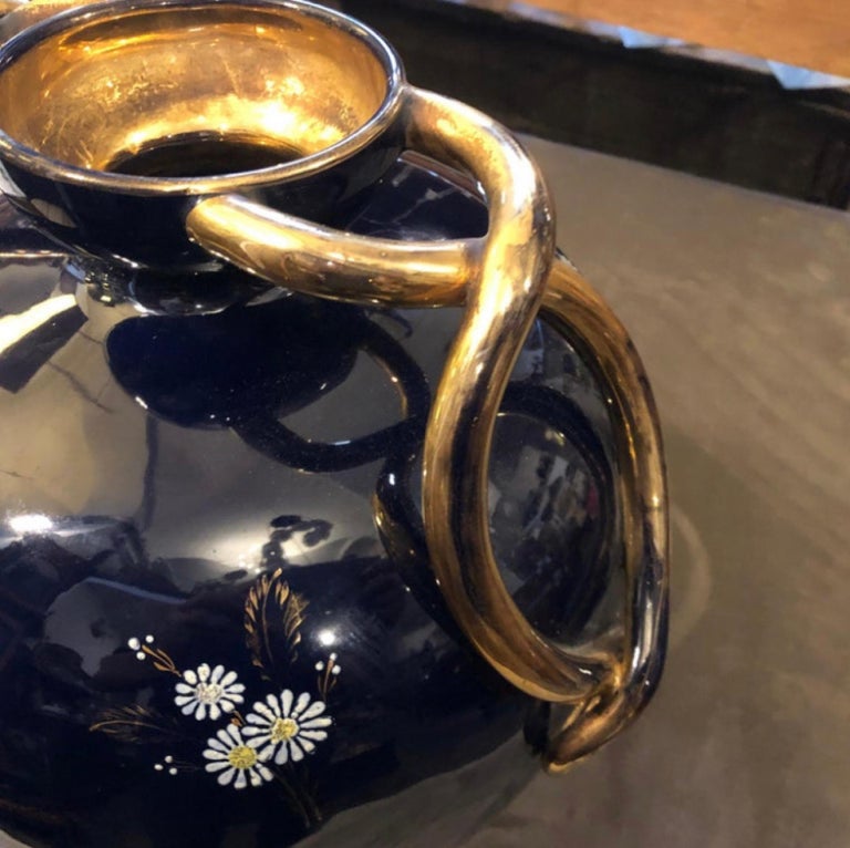 1950s Huge Mid-Century Modern Blue and Gold Ceramic Italian Vase For Sale 3