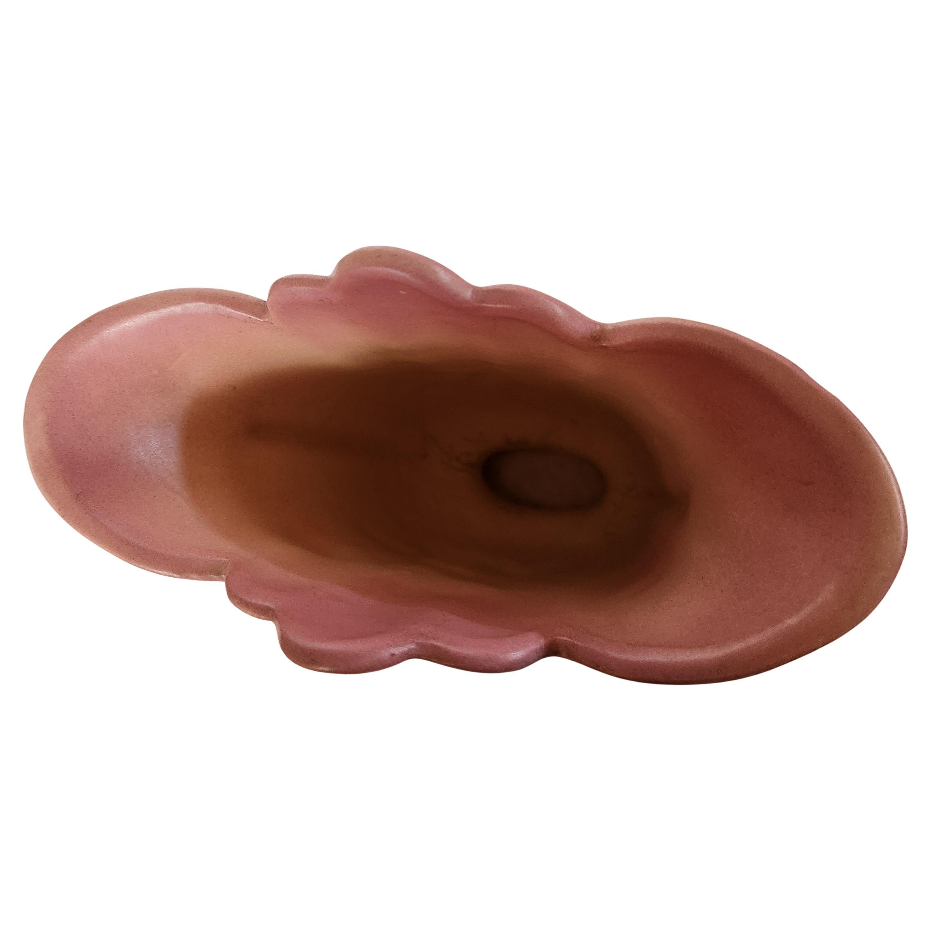 Mid-Century Modern 1950s Hull Pottery Pink Vase Art Deco Double Handle For Sale