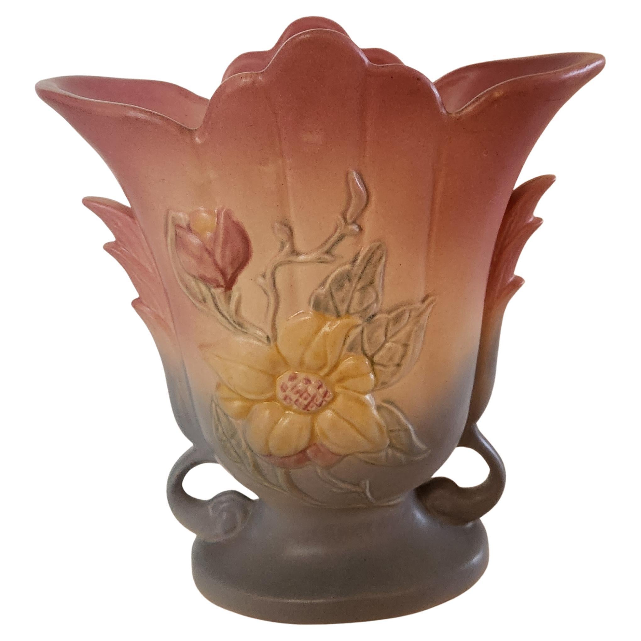 1950s Hull Pottery Pink Vase Art Deco Double Handle For Sale 2