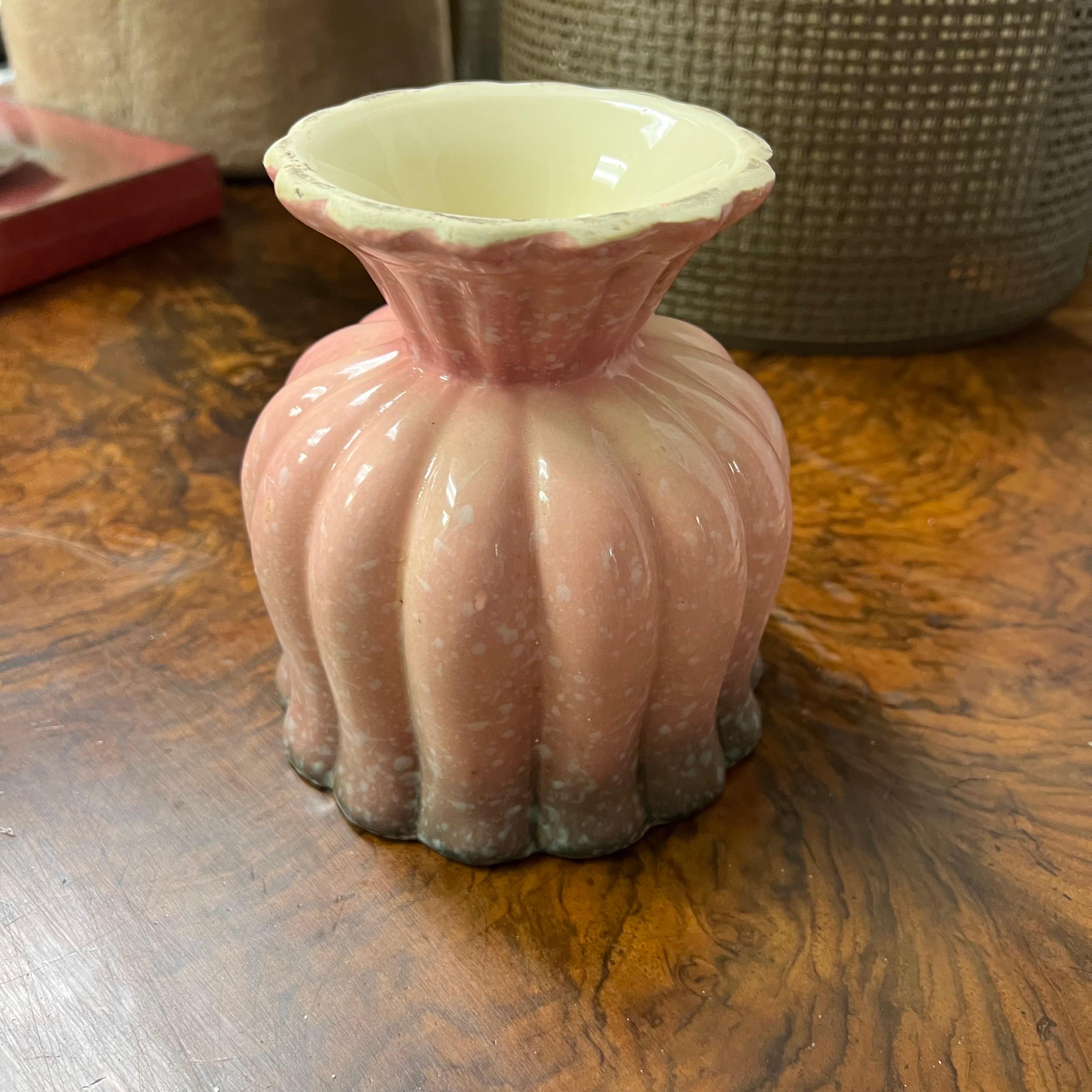 Ceramic 1950s Hull Pottery Pink and Turquoise Footed Planter For Sale
