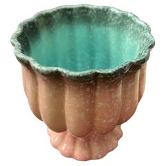 1950s Hull Pottery Pink and Turquoise Footed Planter