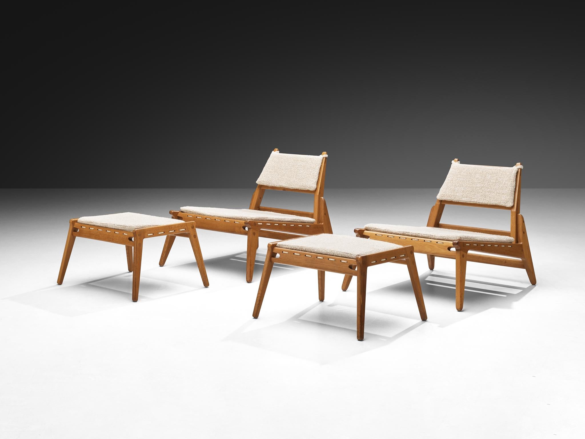 1950s 'Hunting' Lounge Chairs with Ottomans in Solid Oak 1