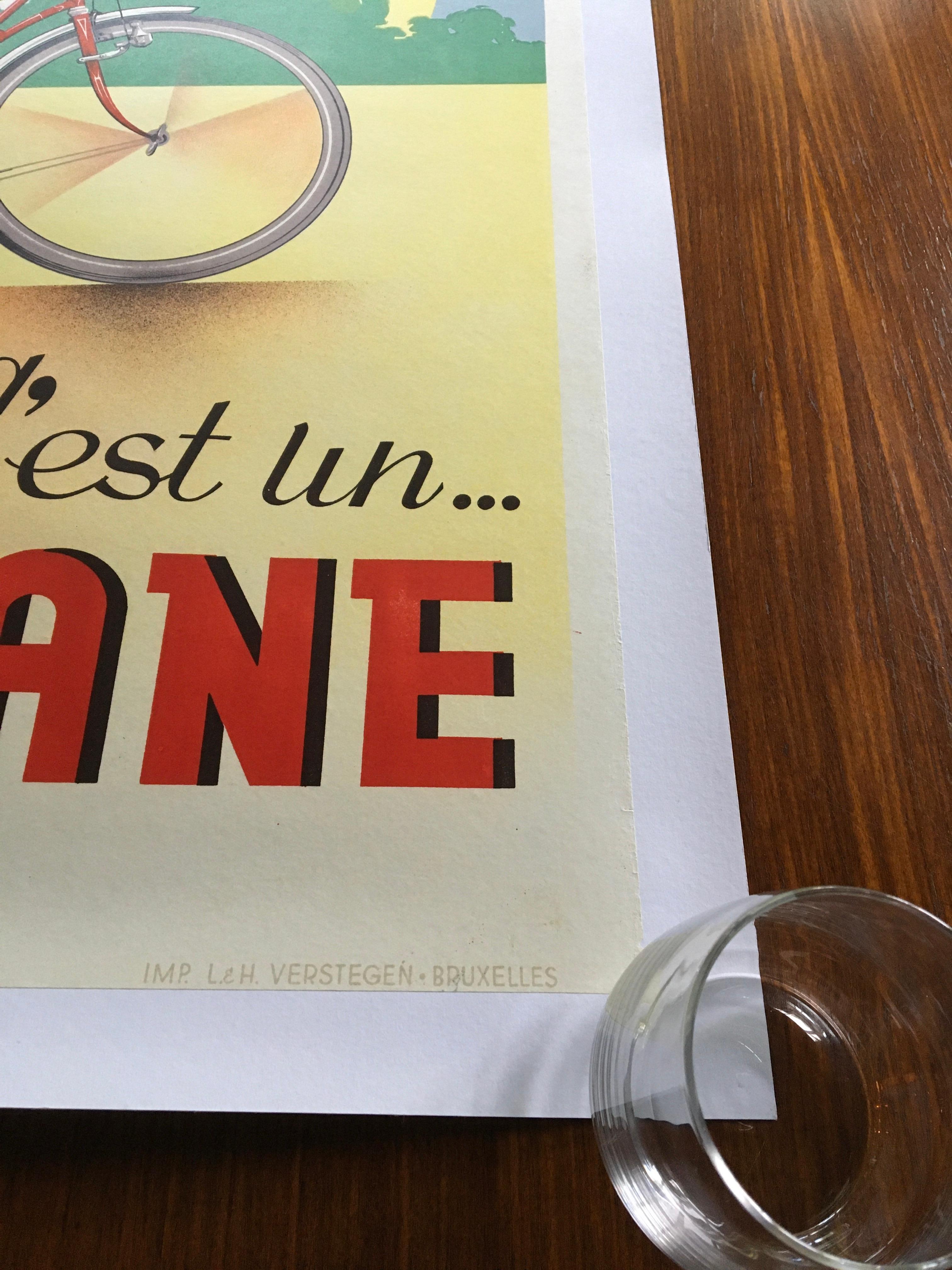 1950s Hurricane Bicycle Poster, Linen Backed, Belgium 4